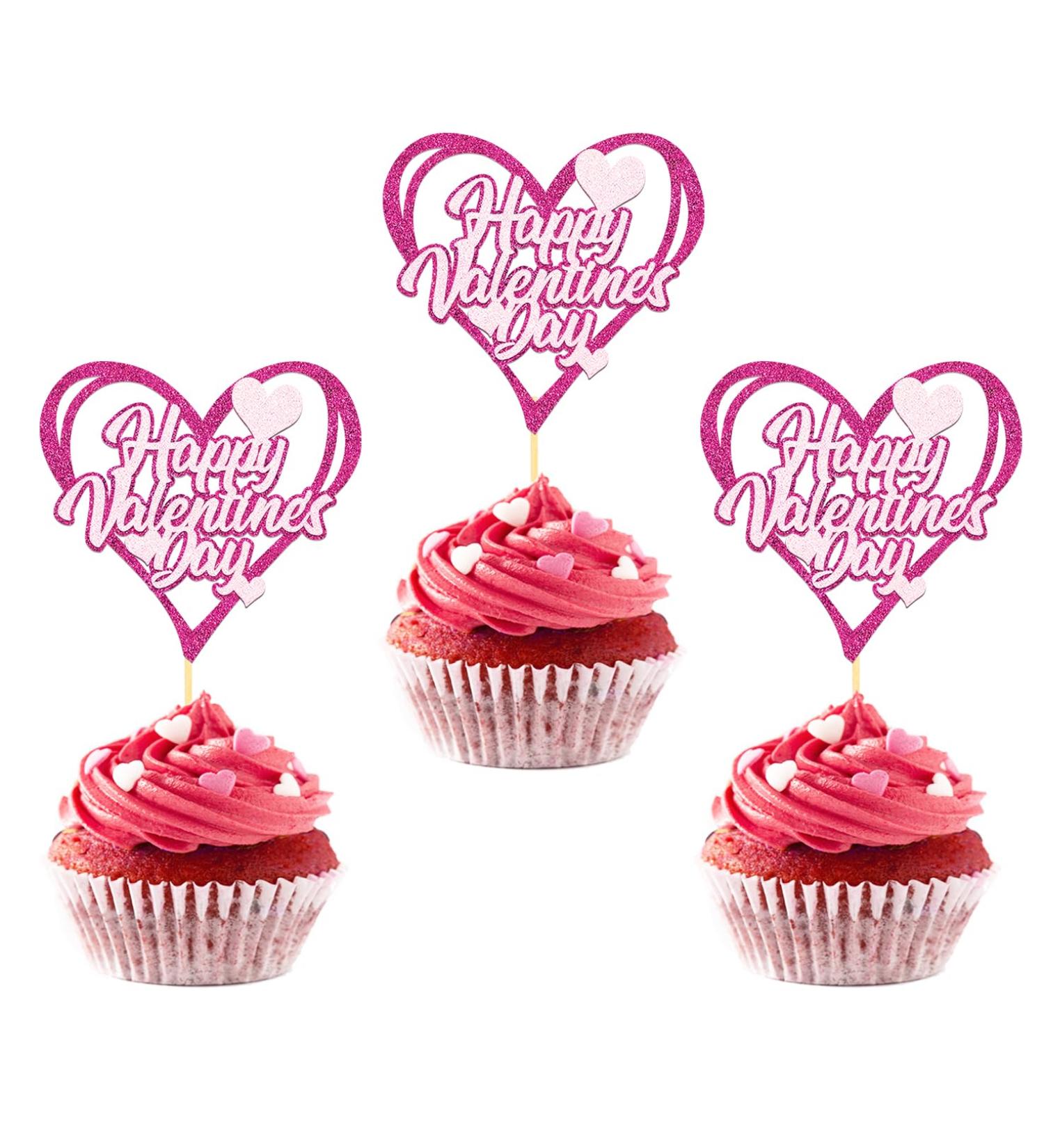 24pcs valentine's day cupcake toppers valentine's day cake decorations (Heart) - Buy Online on SooperMarket.com