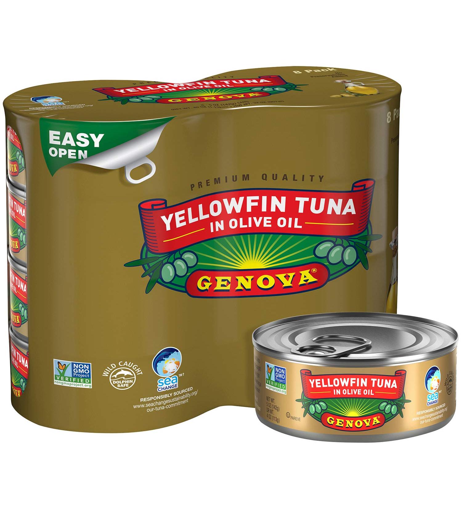 Genova Premium Yellowfin Tuna in Olive Oil - Wild Caught Solid Light - 5 oz. Can (Pack of 8) - Buy Online on SooperMarket.com