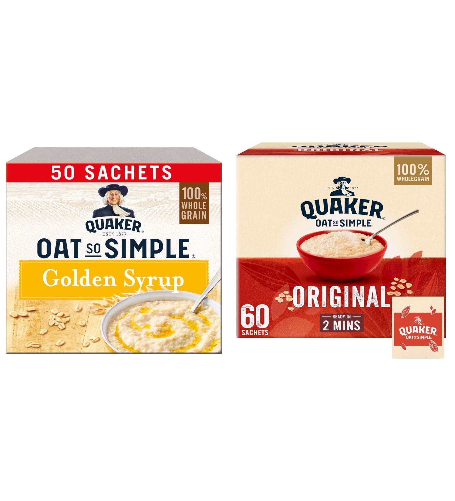 2x Quaker Oat So Simple Golden Syrup Porridge 50 x 36g & 2x Quaker Oat So Simple Original 60 x 27g - By Shop 4 Less