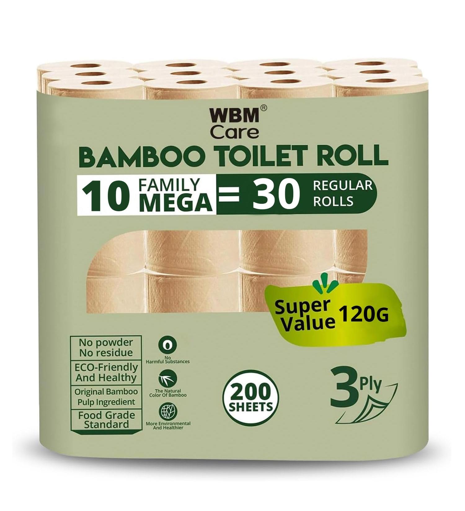 WBM Care Bamboo Toilet Roll- 200 Sheets- Pack of 10 - Buy Online on SooperMarket.com
