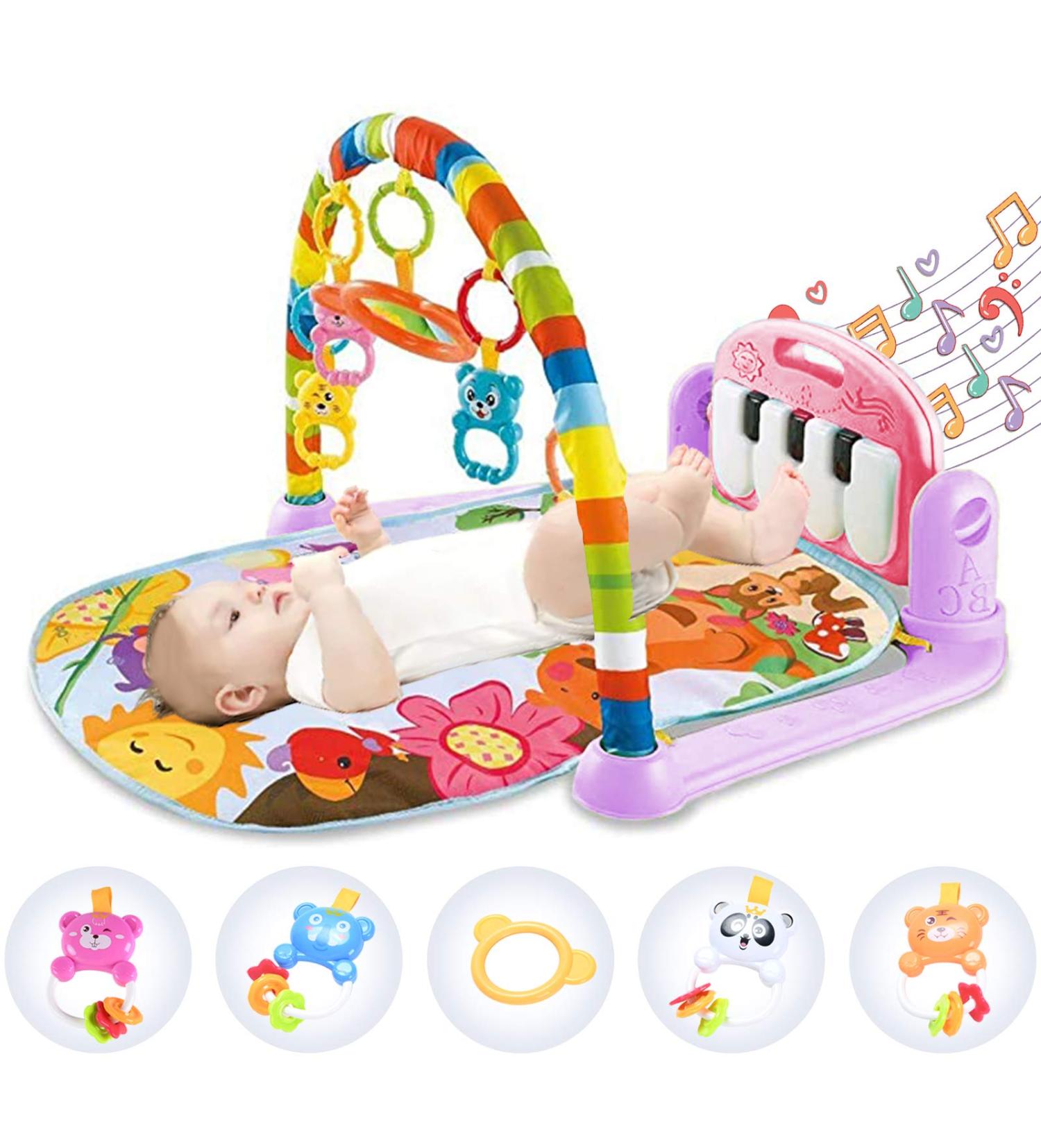 Hoopeum Baby Play Mat Toys for 0-3-6-12 Months Activity Jungle Gym Playmat Tummy Time Mat with Piano Newborn Infant Baby Boys Girls Musical Floor Play Kick & Play Mat for Christmas Toys Gift1 Pink - Buy Online on SooperMarket.com