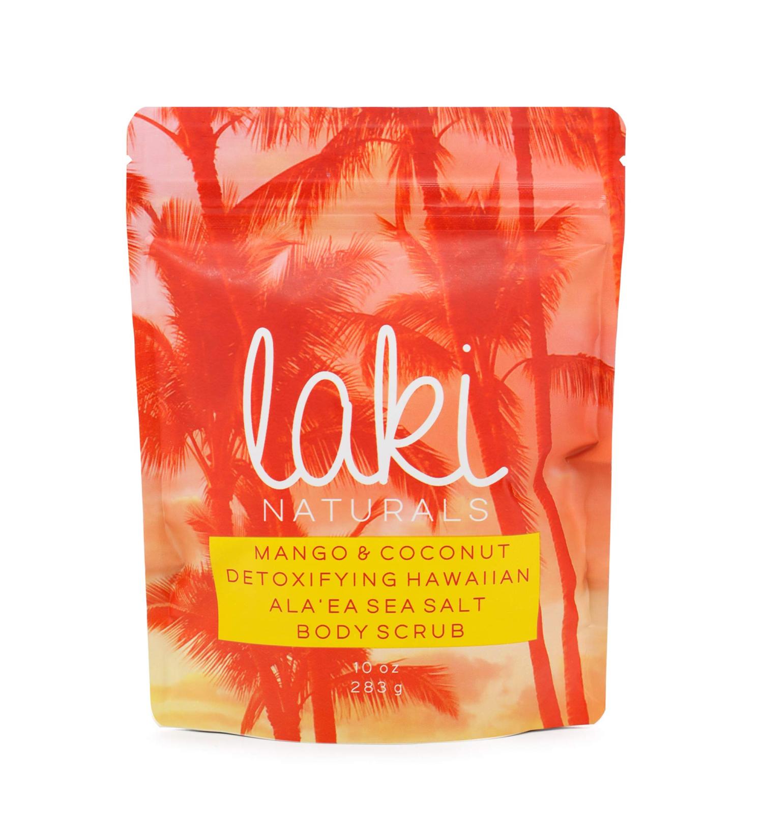 Laki Naturals Sea Salt Body Scrub | Exfoliating Dead Sea Salt & Volcanic Clay Detox Scrub - 10oz Mango & Coconut - Buy Online on SooperMarket.com