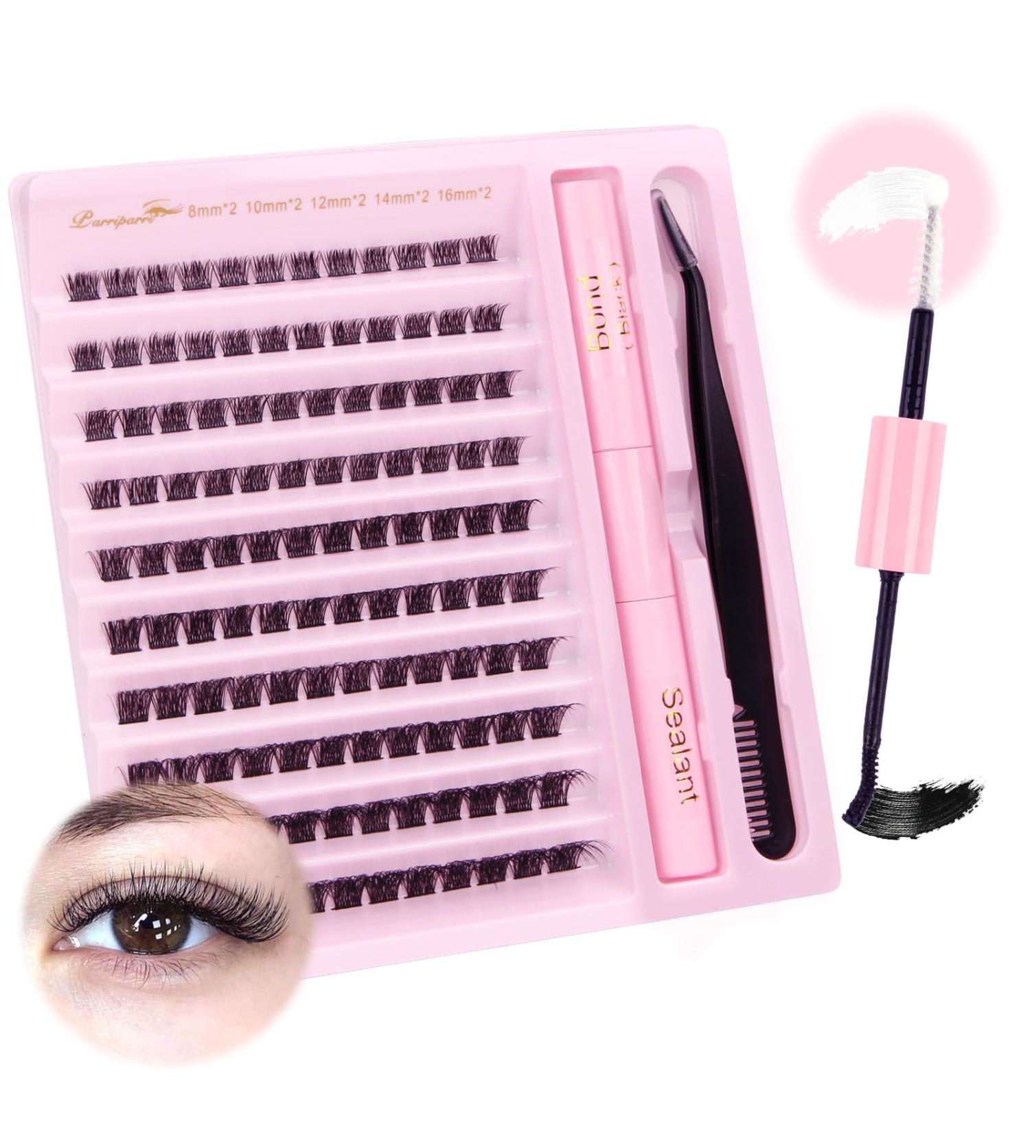 Parriparri DIY Lash Extension Kit - 120Pcs Individual Lashes with Bond and Seal | Cluster Lashes Applicator | Volume Eyelash Extensions Kit for False Eyelashes DIY at Home (8-16MM MIX) - Buy Online on SooperMarket.com