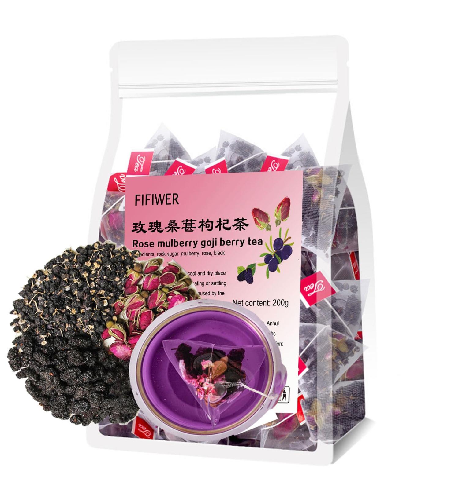 Black Mulberries Rose Black Wolfberry Tea 7oz/200g No additives Anthocyanin Berry Tea Bags Combination of Floral Tea - Buy Online on SooperMarket.com