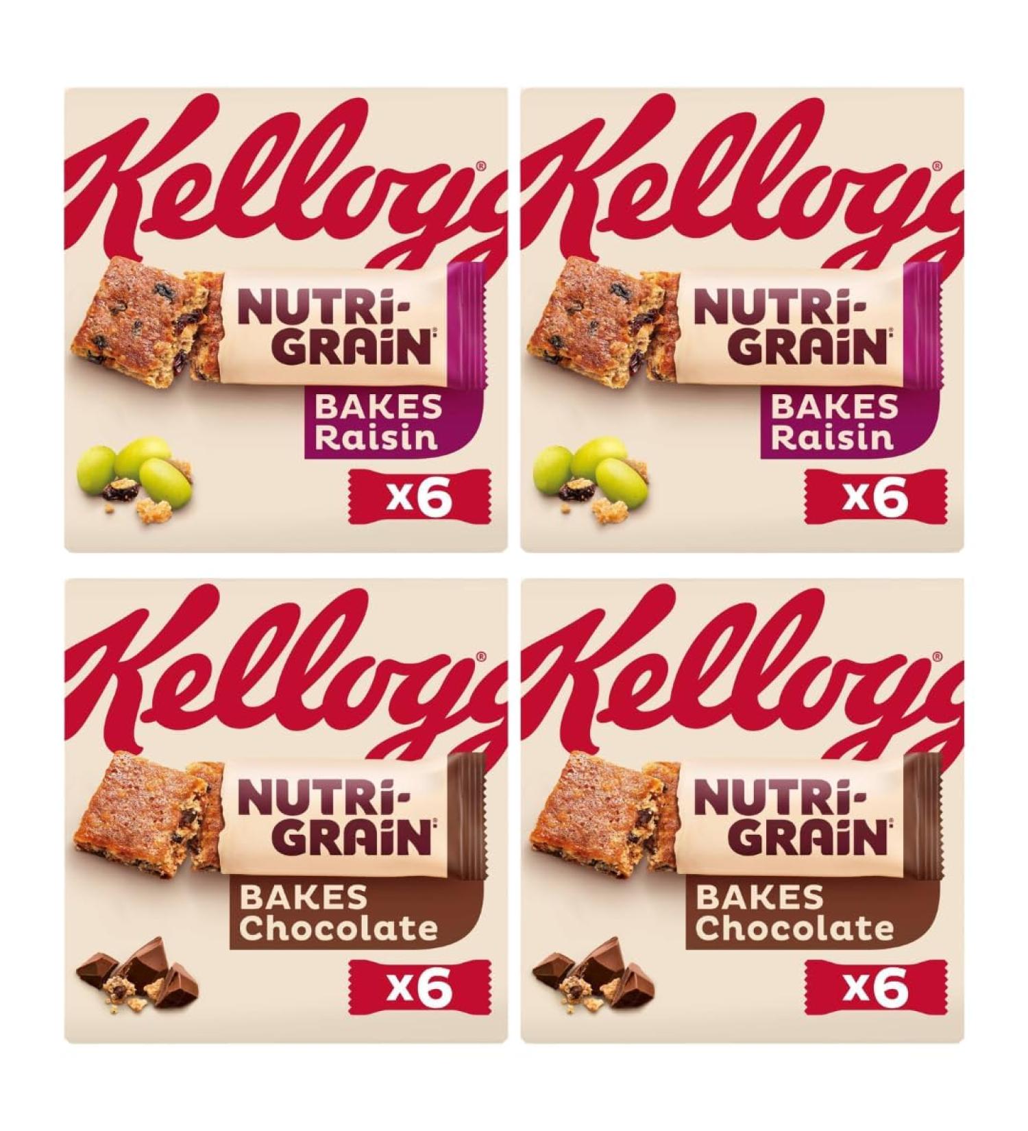 Breakfast Snack Bar Bundle Consisting of Nutrigrain Bars Raisin 6pk x2 & Nutri-Grain Bakes Chocolate Bars 6pk x2 (4 Pack) - Buy Online on SooperMarket.com