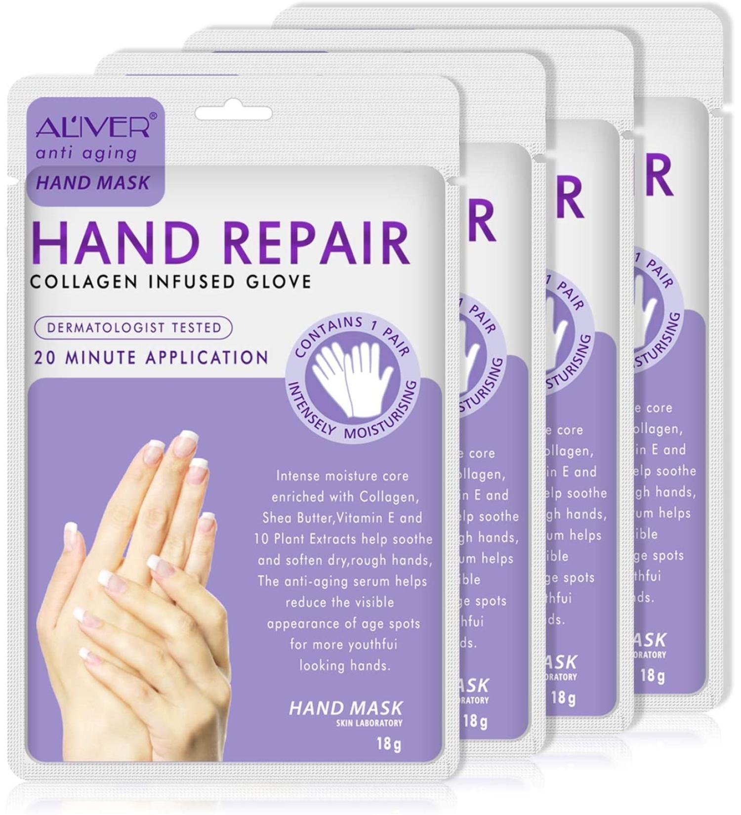 Moulis Hand Mask: 4 Pair Moisturizing Spa Collagen + Essence for Dry Cracked Hands - Deep Hydration & Repair with Natural Plant Extracts - Women & Men - Buy Online on SooperMarket.com