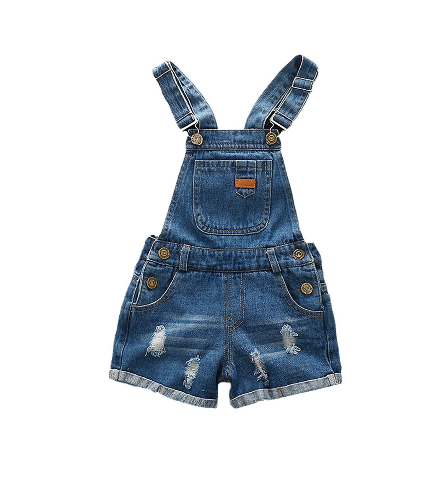 KidsCool Space Girls' Big Ripped Denim Shortalls 6-7 Years Blue-2034 - Buy Online on SooperMarket.com