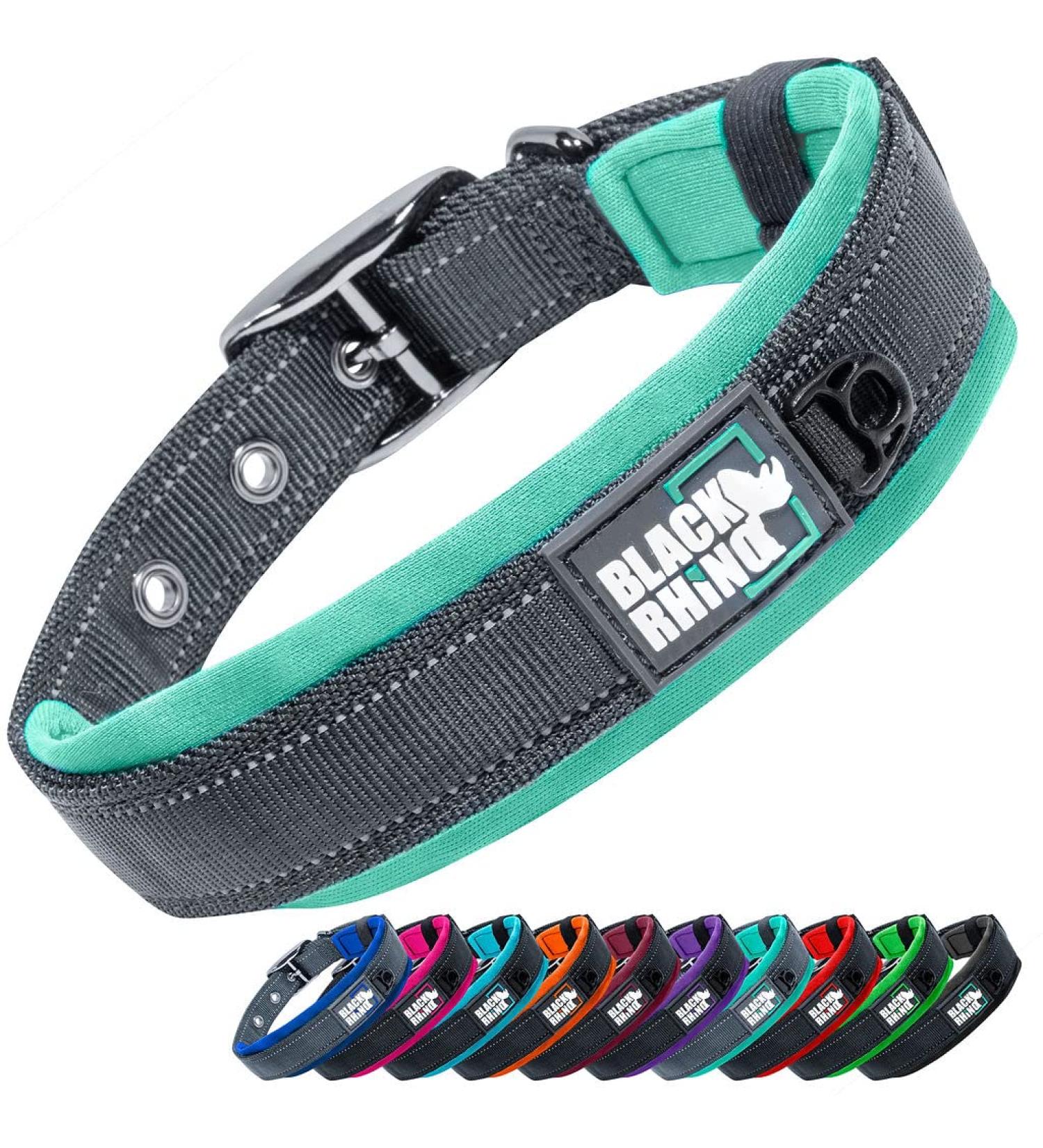 Black Rhino Comfort Collar - Super Soft Neoprene Dog Collar for All Breeds | Adjustable Reflective & Weatherproof (XL Aqua/Gray) - Buy Online on SooperMarket.com