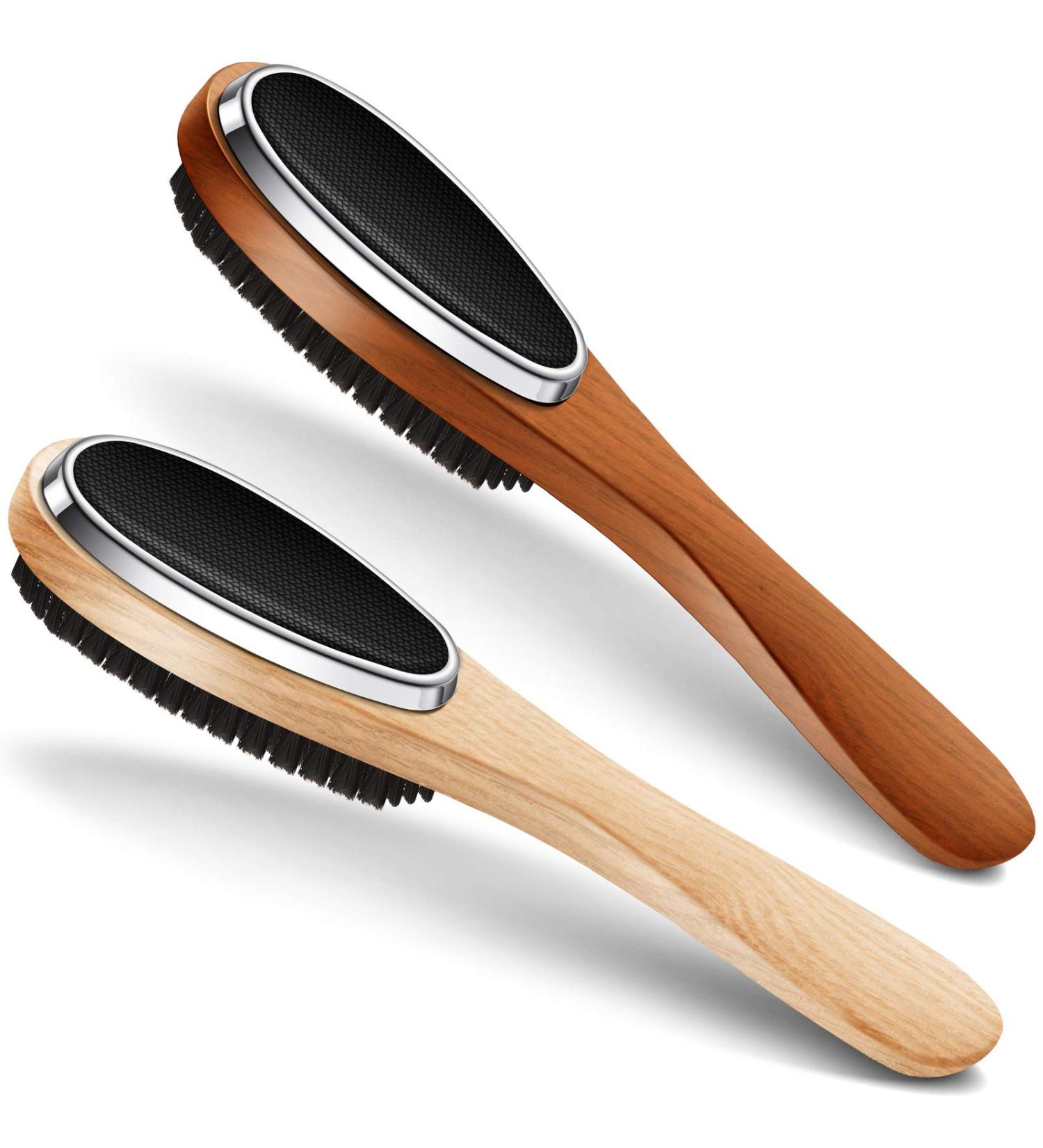 2-Piece 3-in-1 Lint Remover Brush & Shoe Horn - Beech Wood Handle for Clothes Wool Coats Couches & Pet Hair - Double-Sided Garment Cleaning Tool - Buy Online on SooperMarket.com