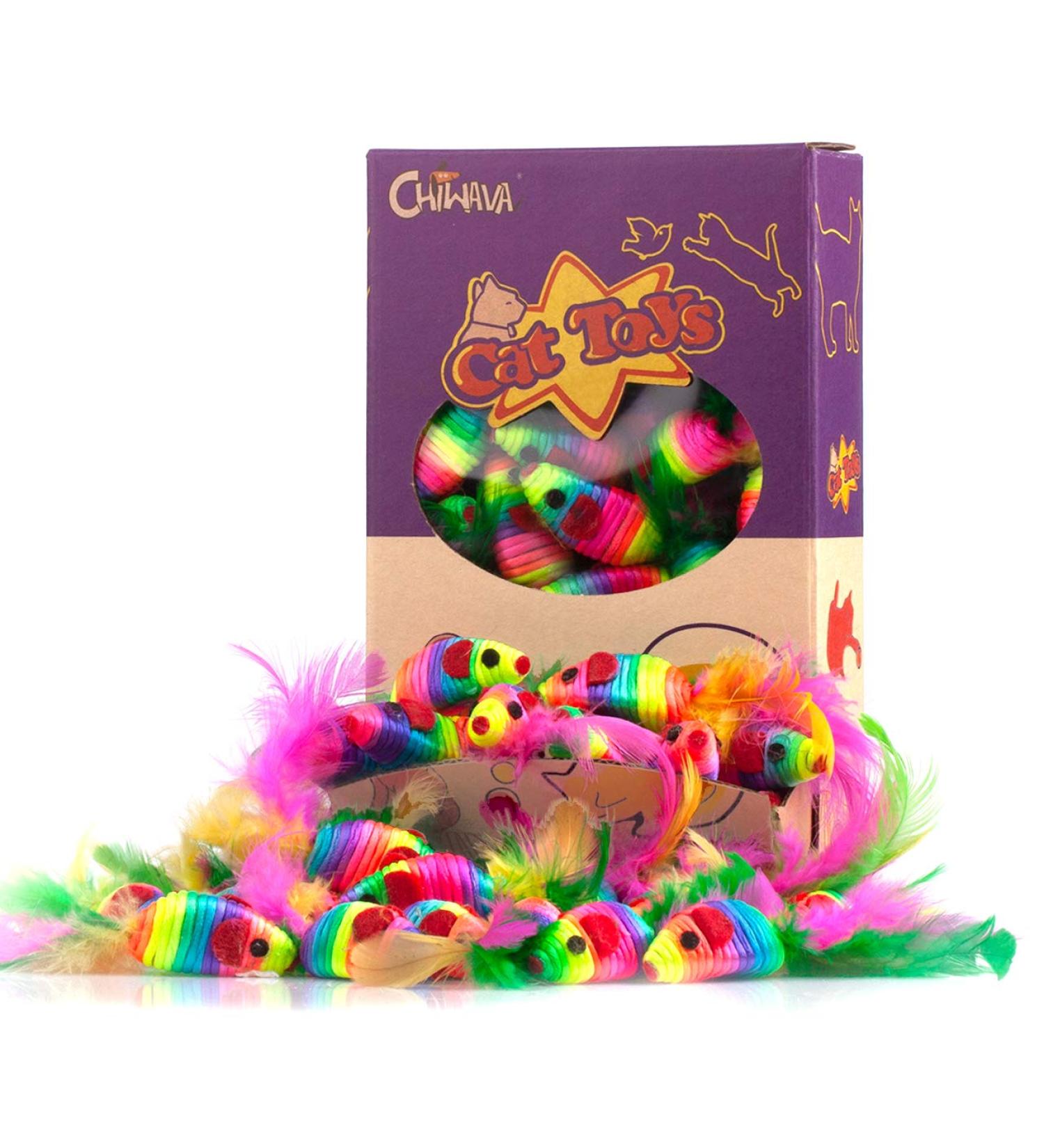 Chiwava 24PCS 5 Rattle Cat Toys with Feather Rainbow Rope - Interactive Mouse Kitten Toy - Buy Online on SooperMarket.com
