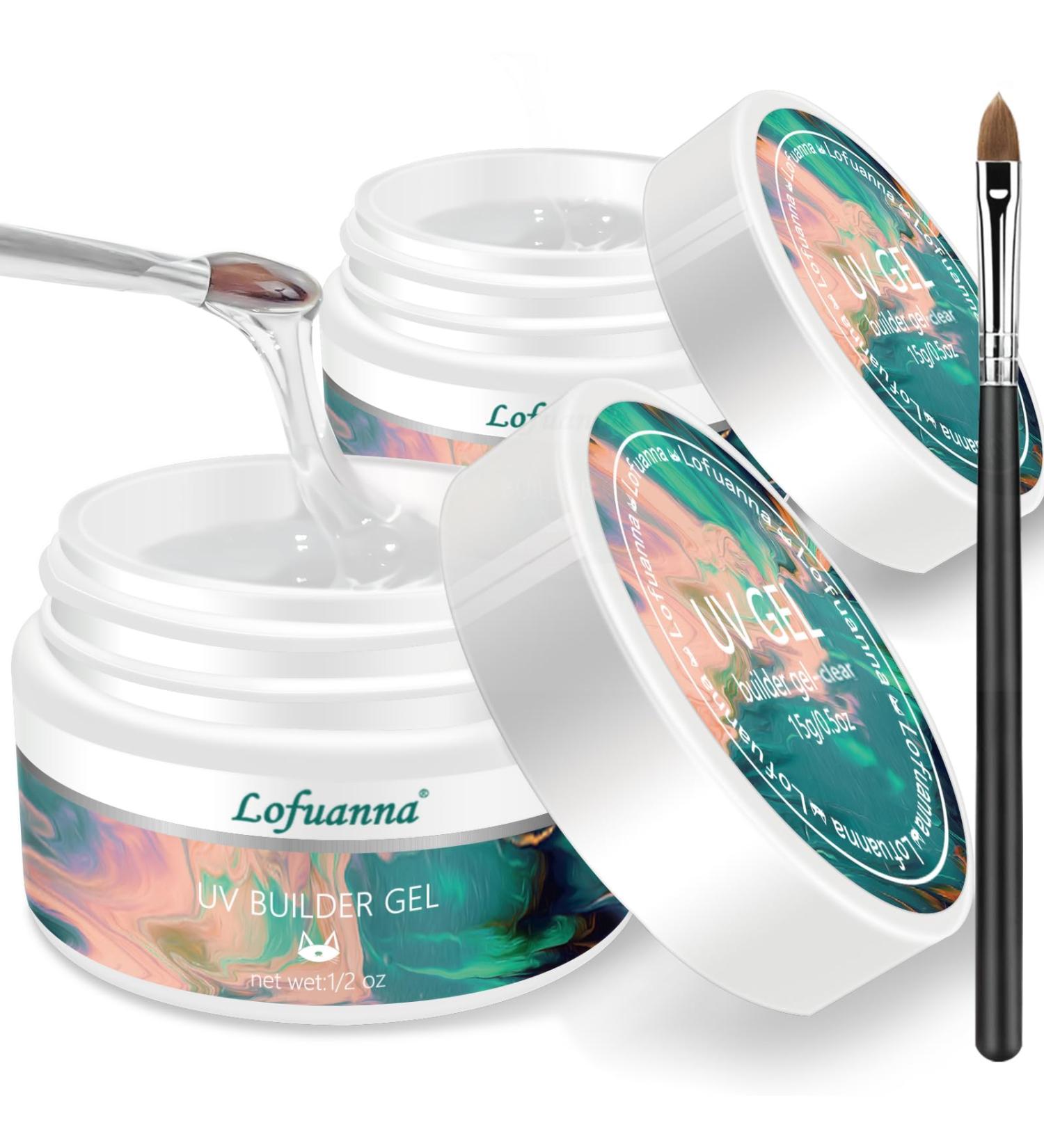 Lofuanna 15g Clear Builder Nail Gel Set | High Self-Leveling Nail Repair & Extension Gel (2Pcs) | Acrylic Nail Brush Included - Buy Online on SooperMarket.com
