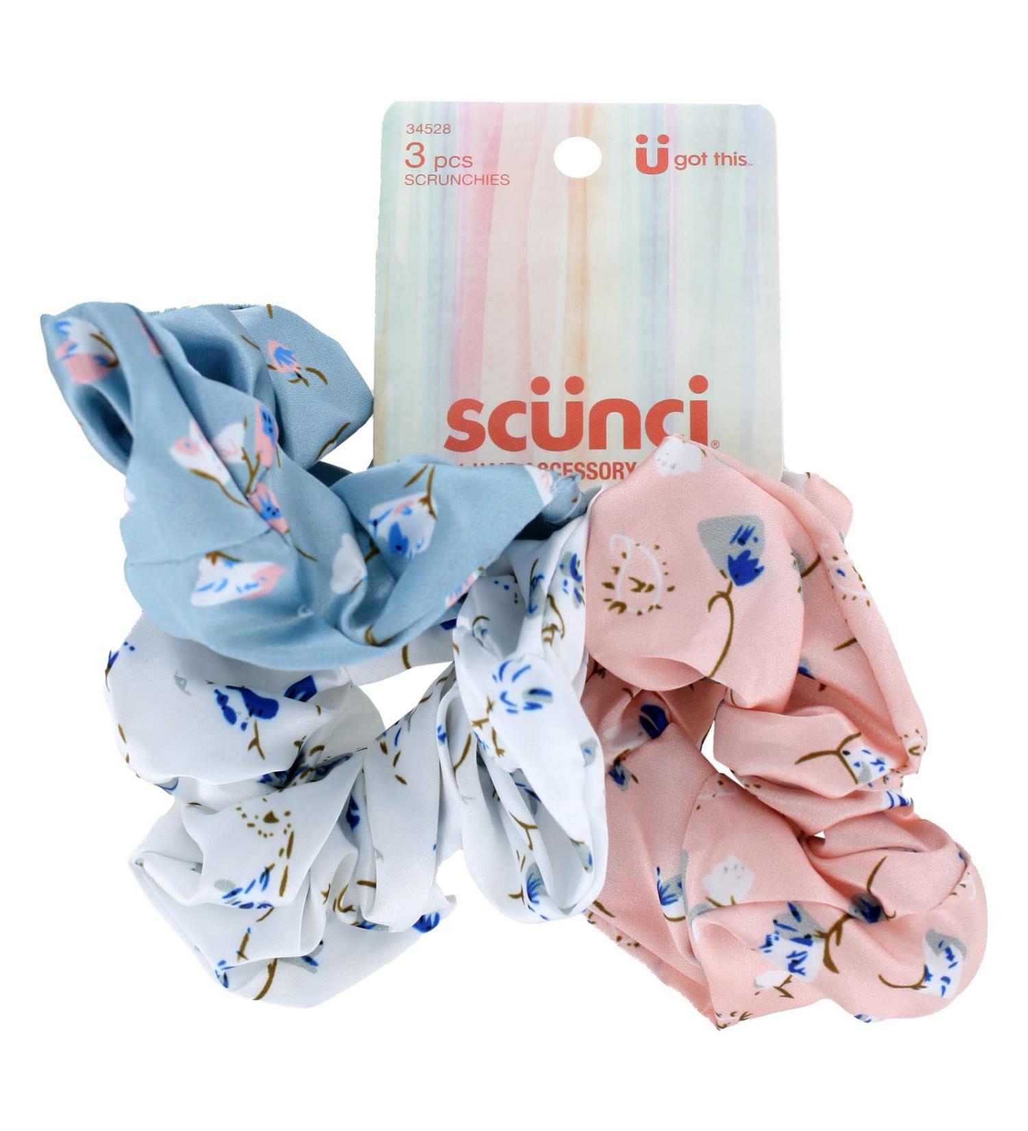 Scunci U Got This Satin Floral Hair Scrunchies  Assorted Colors  3-Pieces