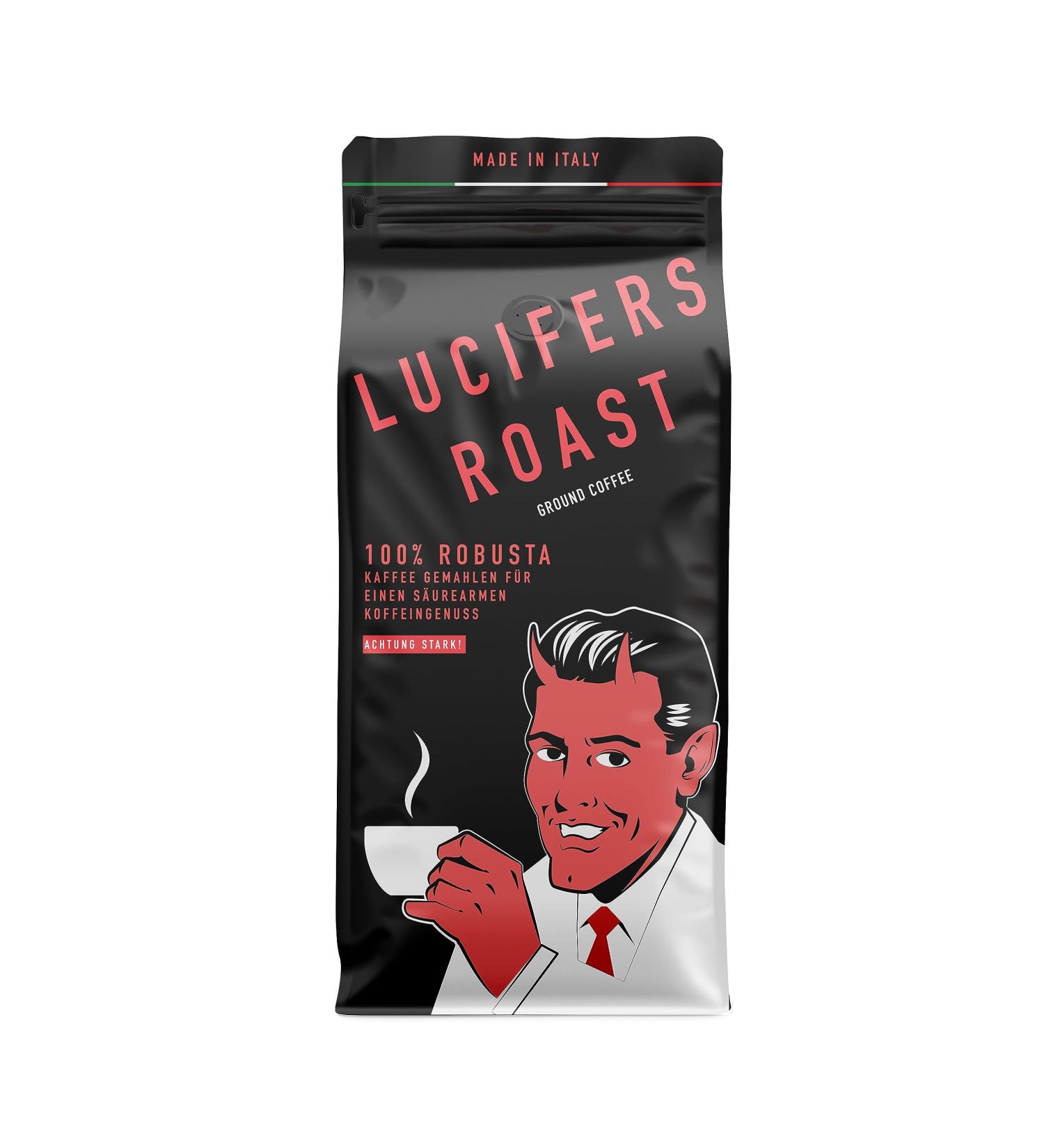 Lucifers Roast 500g Coffee from Italy - Strong Dark Roast 100% Robusta - Low Acid - Perfect for French Press & Filter Coffee - Buy Online on SooperMarket.com