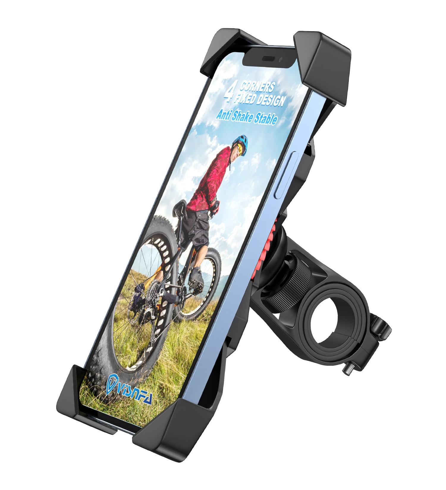 Visnfa Bike Phone Mount - Stable Cradle Clamp with 360 Rotation for iPhone Android GPS - Fits 3.5 to 6.5 inch Devices - Buy Online on SooperMarket.com