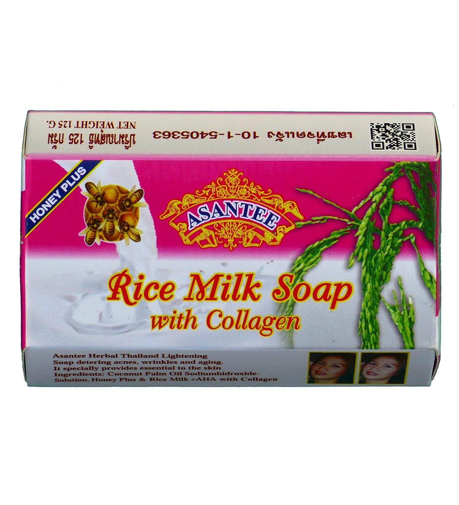 Asantee Rice Milk Collagen Honey Body Soap 125g - Soft, Clear, Radiant Skin - Long-Lasting Scent - Buy Online on SooperMarket.com