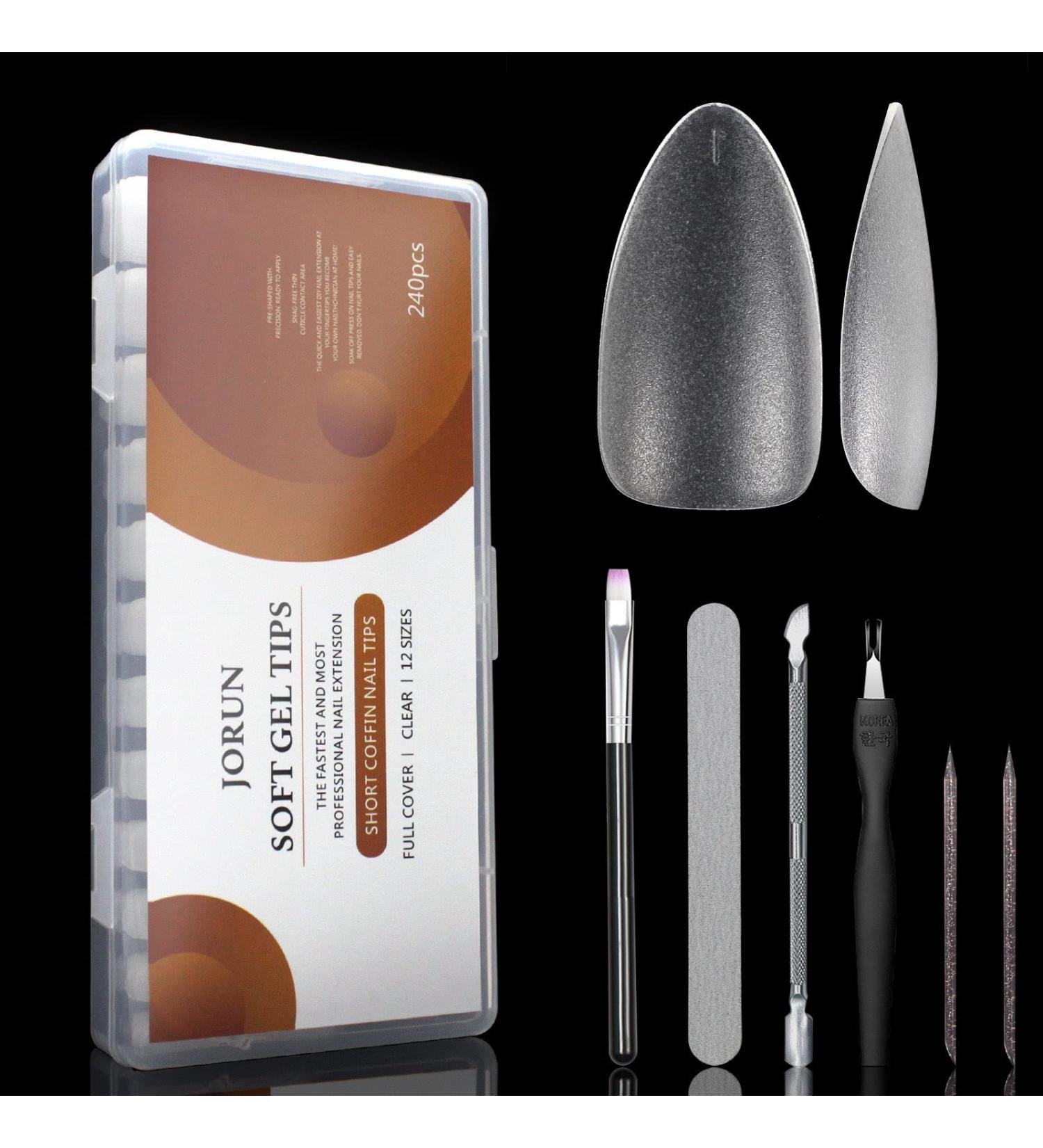 240pcs Short Almond Shaped Nail Tips Clear Soft Gel Full Coverage Extension Kit | 12 Sizes | Nail Salon & Home DIY - Buy Online on SooperMarket.com