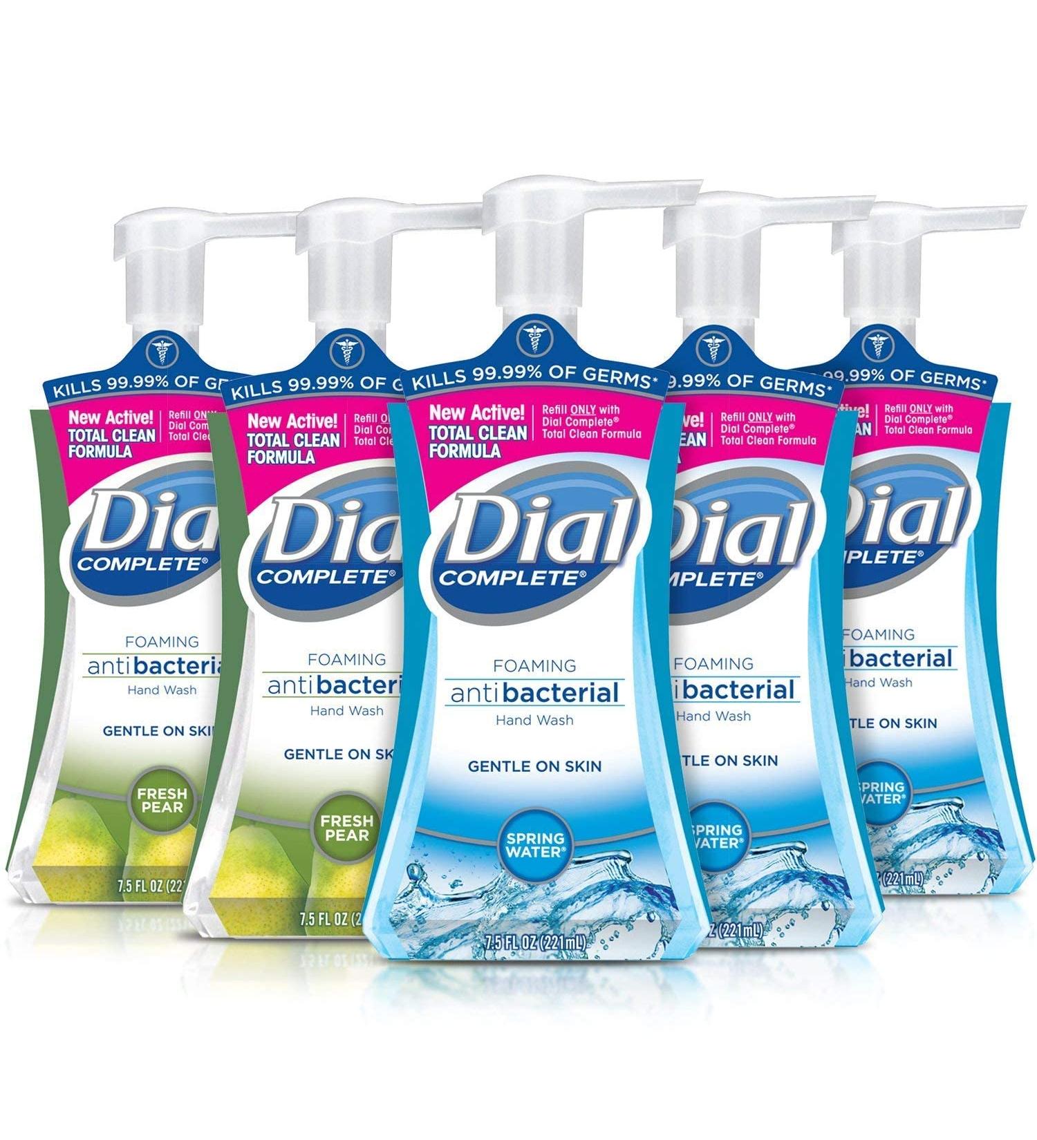 Dial Complete Antibacterial Foaming Hand Soap Variety Pack - Spring Water/Fresh Pear - 7.5oz Each - 5 Count Pack - Anti-Germ Formula - Convenient Hygiene Solution - Buy Online on SooperMarket.com