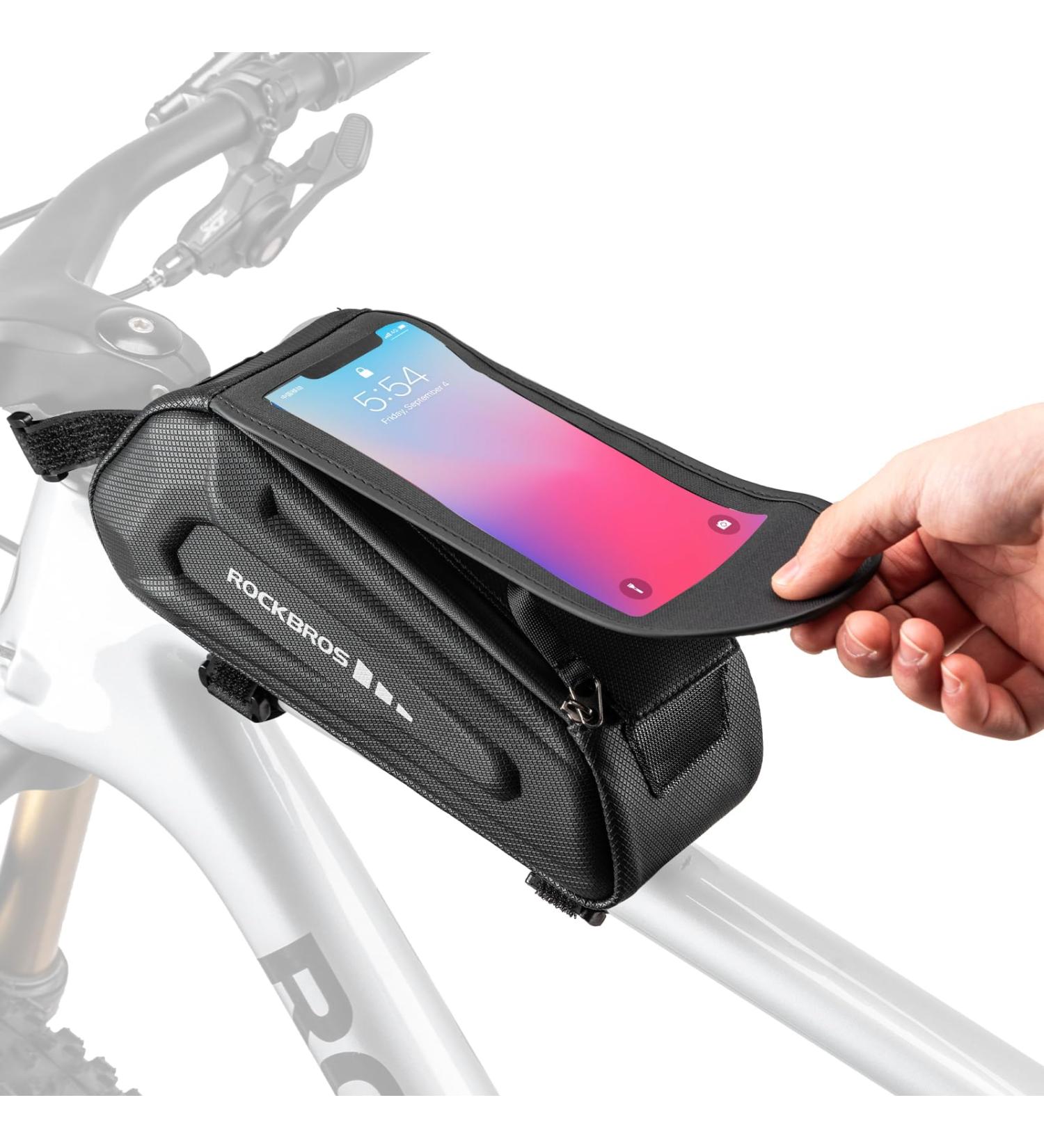 Rockbros Waterproof Bicycle Frame Bag for Smartphones Up to 6.8 | Touchscreen Steering Bag for Mountain Racing & E-Bikes - Black - Buy Online on SooperMarket.com