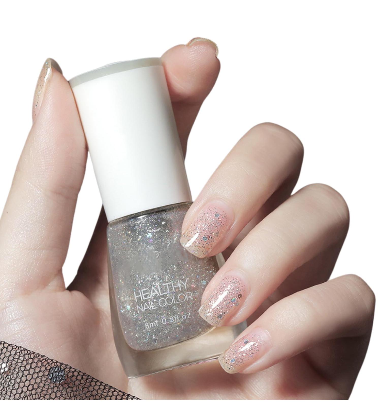 TBeautfave Clear Glitter Nail Polish Peel off Nail Polish Quick Dry & Long Lasting Nail Polish Breathable Natural Nail Varnish Healthy Water Based Non-toxic Nail Art DIY at Home 38FlashGold - Buy Online on SooperMarket.com