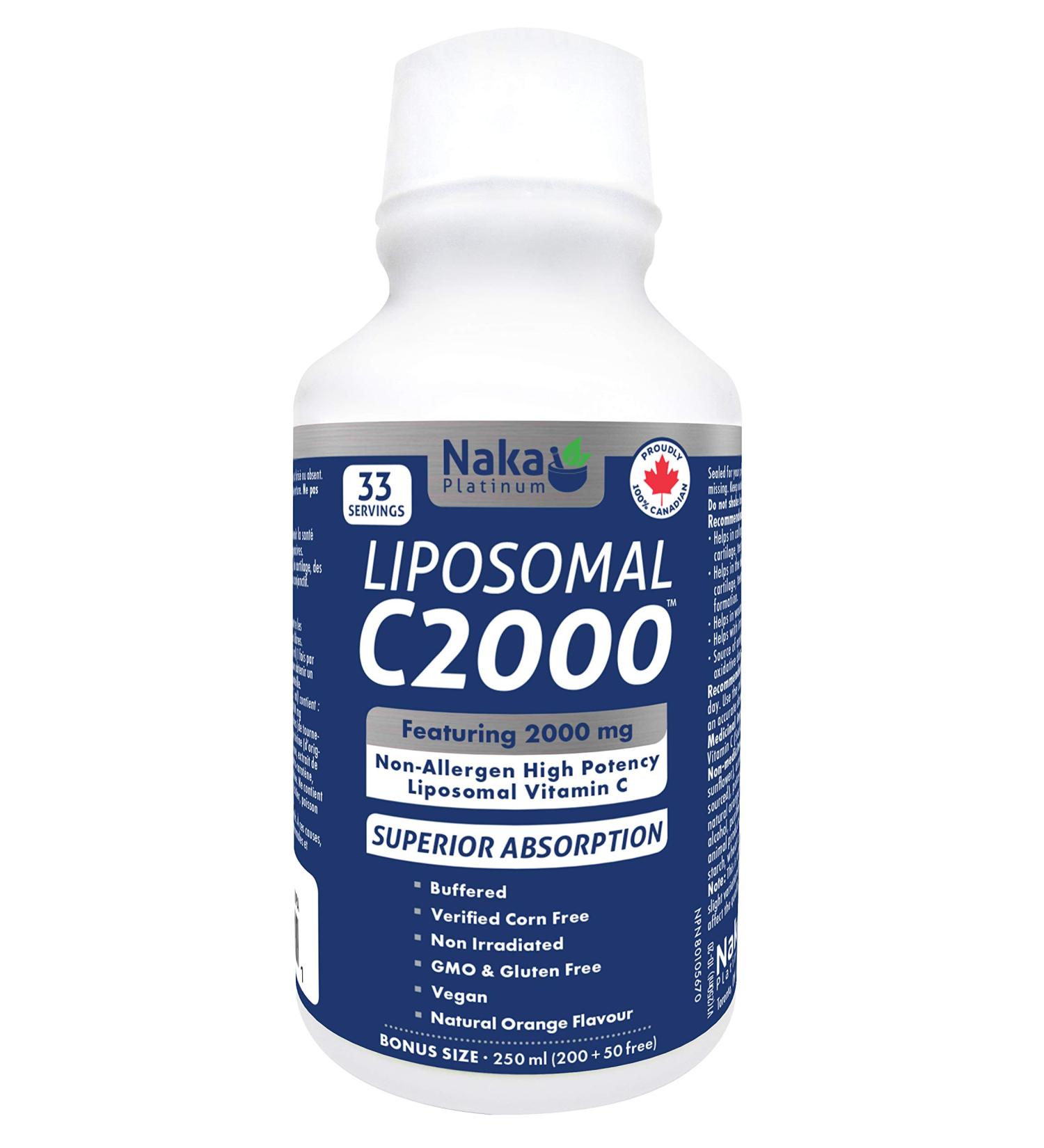 Naka Platinum LIPOSOMAL C 2000 featuring 2000 mg Non-Allergic High Potency Liposomal Vitamin C (250 ml) - Buy Online on SooperMarket.com