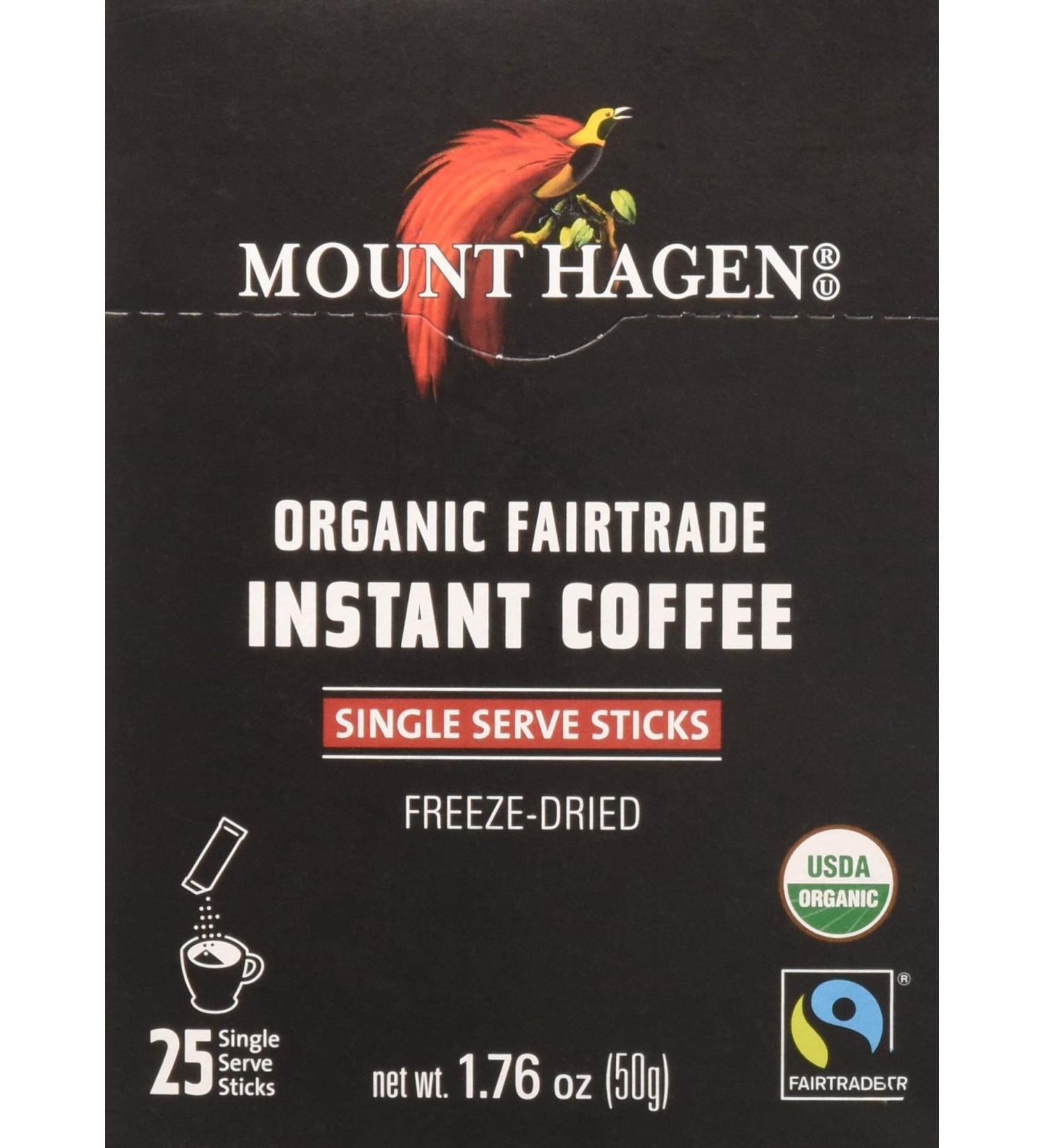 Mount Hagen Organic Fairtrade Instant Coffee Sticks - 25 Pack (1.76 oz) - Premium Quality & Convenience - Buy Online on SooperMarket.com
