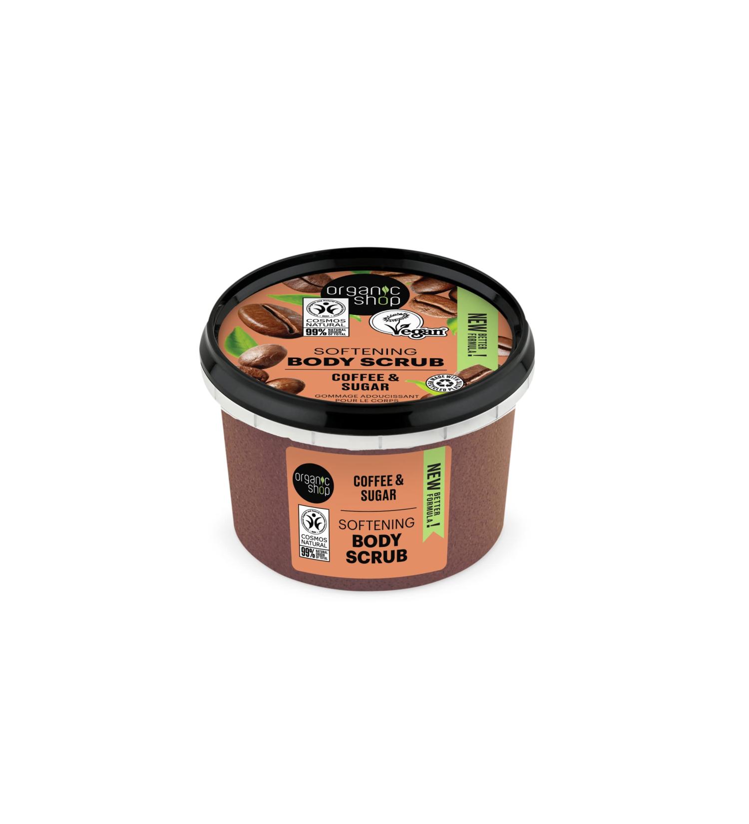 Organic Shop Body Scrub - Natural Brazilian Coffee & Sugar 250ml | Exfoliating Hydrating Eco-Friendly Skincare - Buy Online on SooperMarket.com
