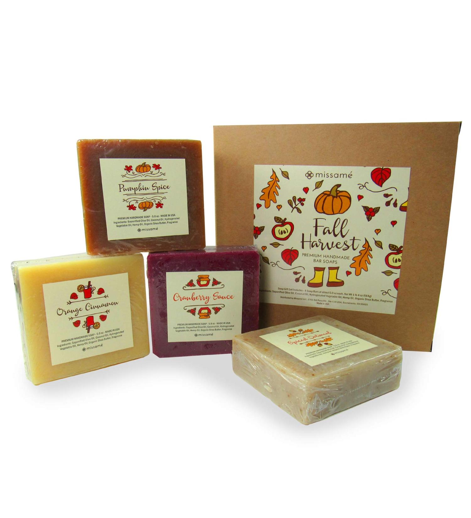 Handmade Bath Soap Set - Pumpkin Spice Cranberry Oatmeal & Orange Cinnamon - 4 Full Sized 5oz Soaps with Organic Shea Butter - International Shipping Available - Buy Online on SooperMarket.com