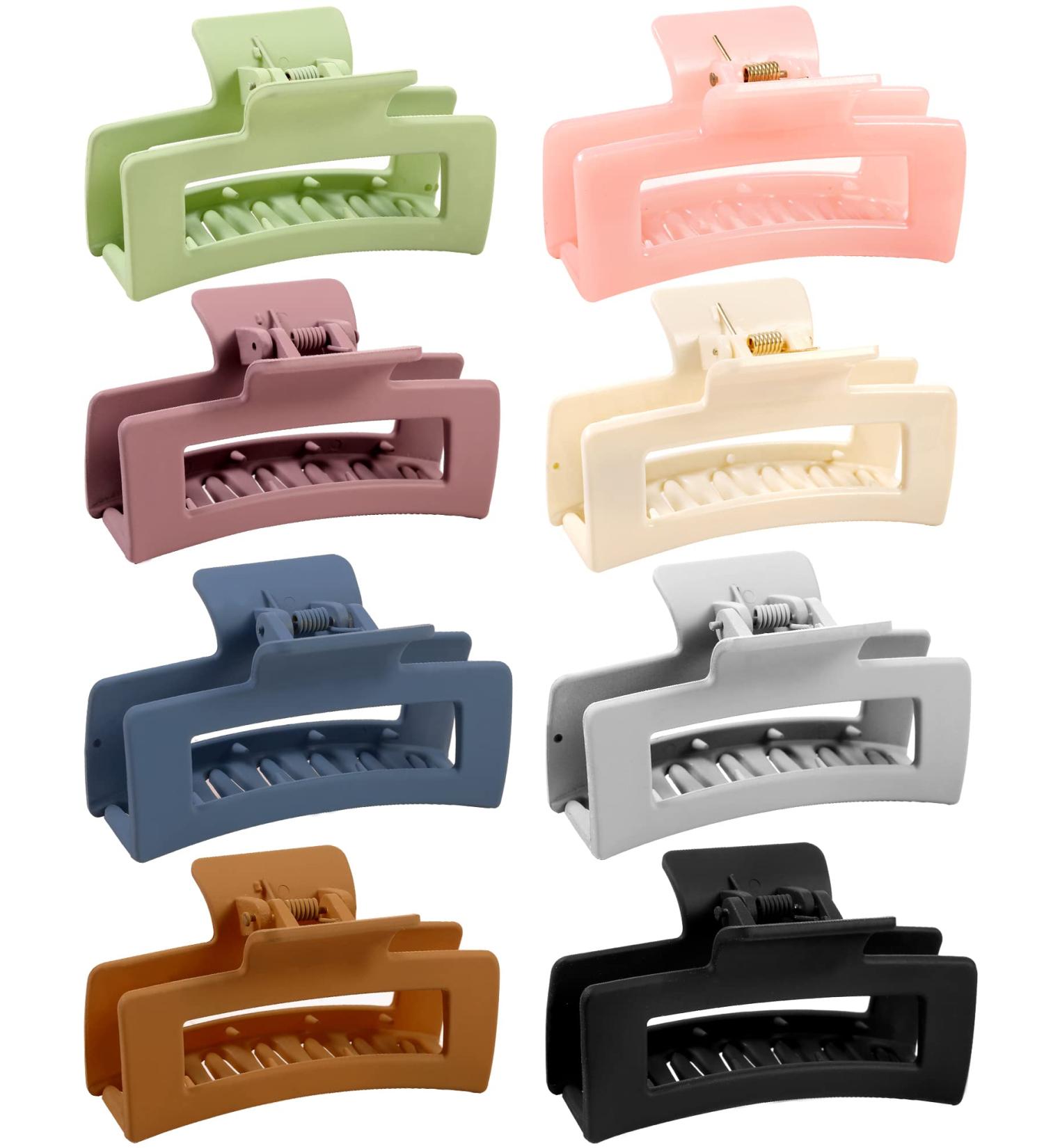 8pcs Colorful Series Non-Slip Hair Claw Clips Set for Women and Girls - 3.5 Inch Acrylic Banana Rectangle Hair Clamps - Matte Hair Styling Accessories for Thin to Thick Hair - Buy Online on SooperMarket.com