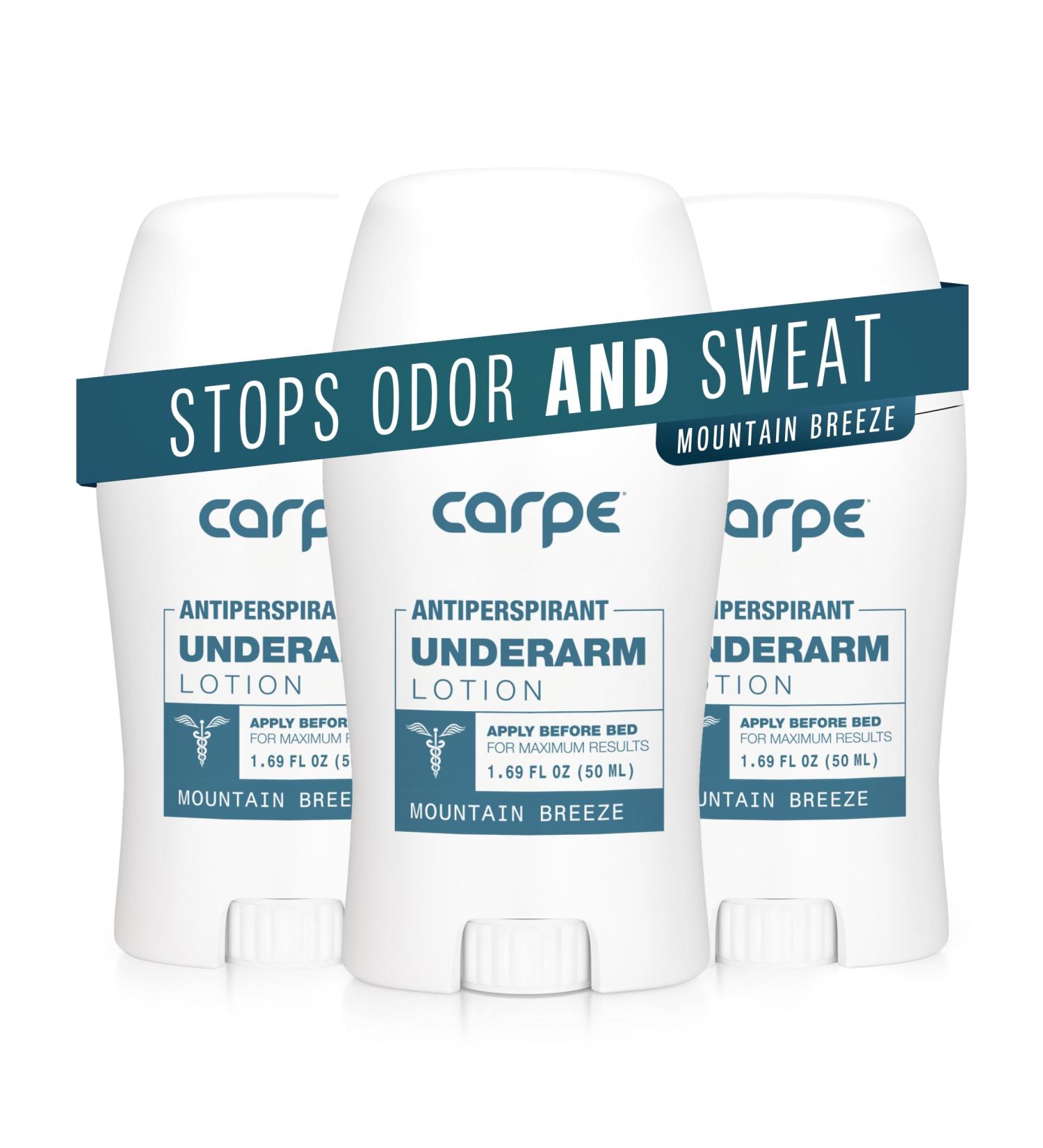 Carpe Underarm Antiperspirant and Deodorant Clinical strength with Mountain Breeze scent Combat excessive sweating Stay fresh and dry Great for hyperhidrosis (Pack of 3) Mountain Breeze 1.69 Fl Oz (Pack of 3) - Buy Online on SooperMarket.com