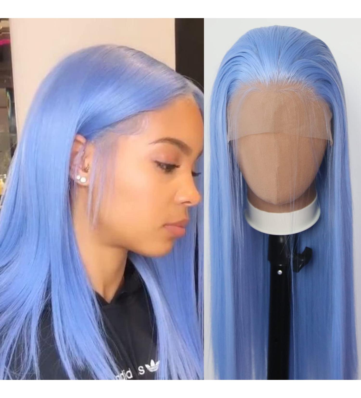 Tawarm Long Light Blue Wig for Black Women | Synthetic Lace Front Glue-Free Hand-Knotted Daily Wear & Cosplay | 33 x 7.6 cm Straight Style - Buy Online on SooperMarket.com