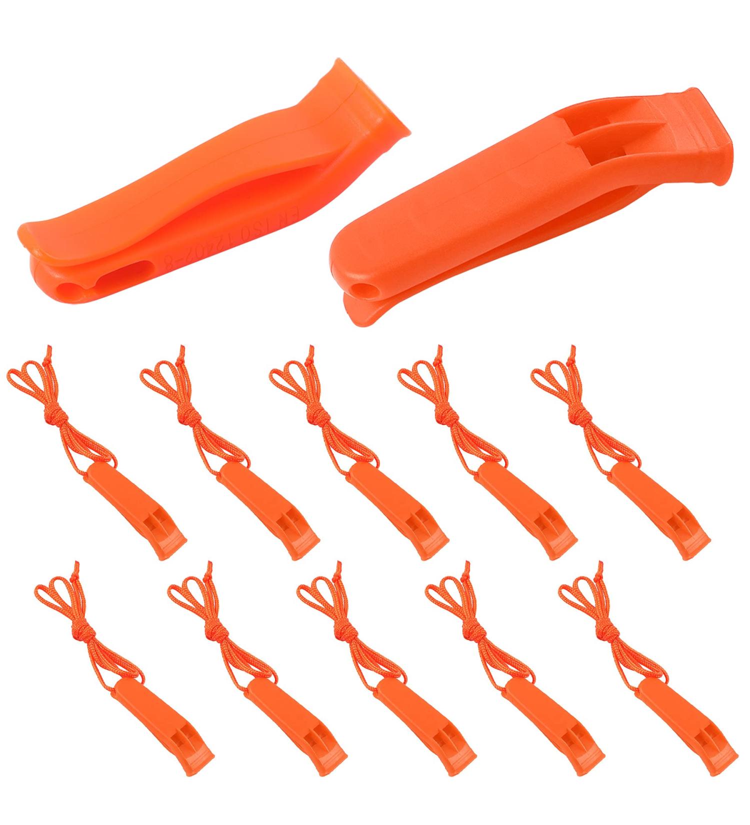 AUGSUN 10 Pcs Safety Whistle with Lanyard - Marine Grade Plastic Whistle for Emergencies, Orange - Buy Online on SooperMarket.com