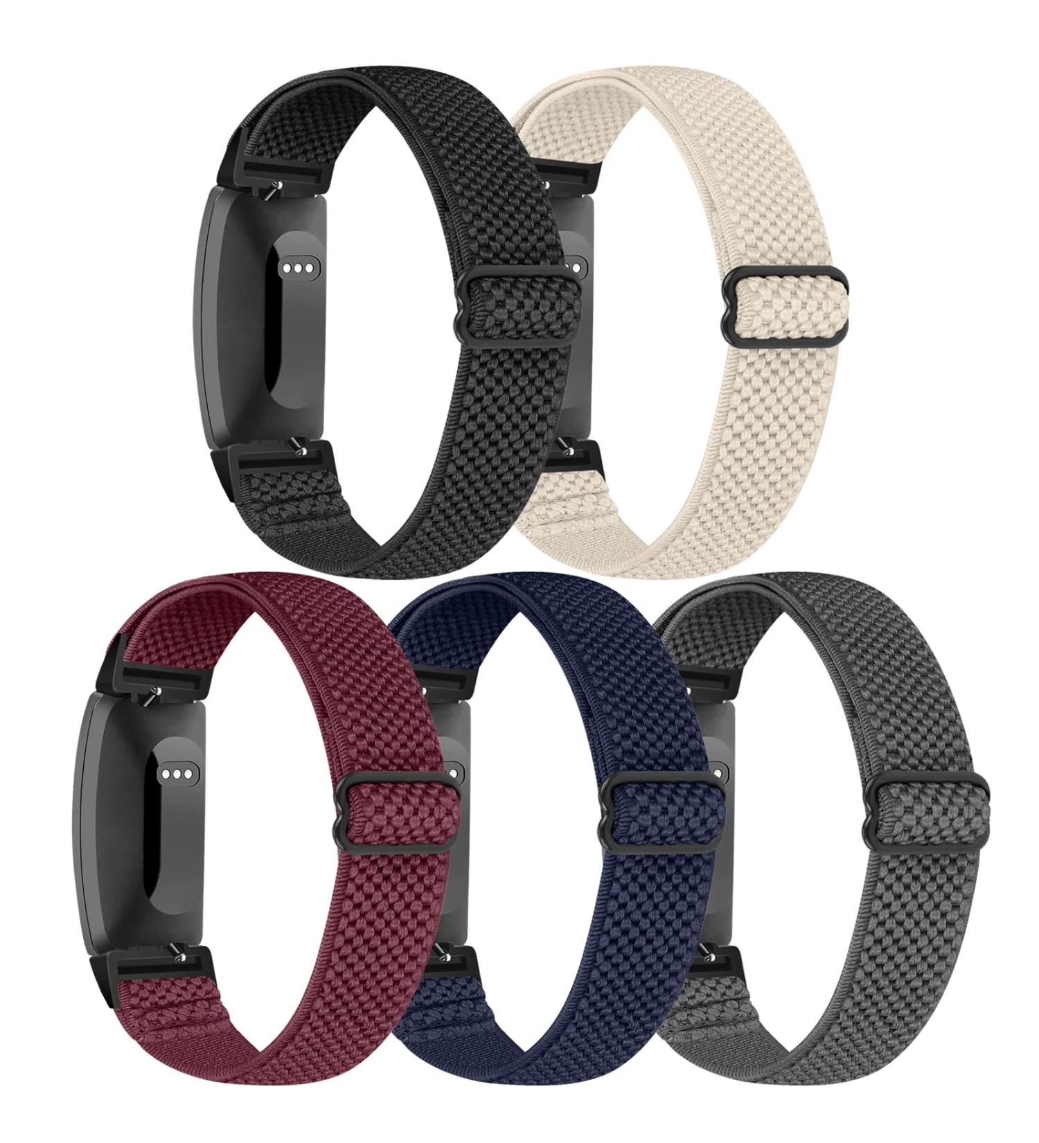Enkic Elastic Nylon Watch Band 5-Pack for Fitbit Inspire 2/Inspire/Inspire HR - Black/Beige/Burgundy/Indigo/Gray - Buy Online on SooperMarket.com