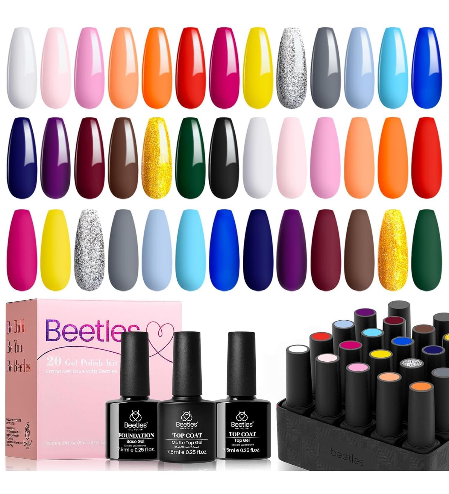 Beetles Gel Nail Polish Set 20 Pcs Neon Nude Orange with Base and Top Coat Fall Soak Off Uv LED Gel Polish Kit Blue Pink Black White Uv Gel Polish for Nail Art Salon Gift for Women Grils Perfect 20 - Buy Online on SooperMarket.com