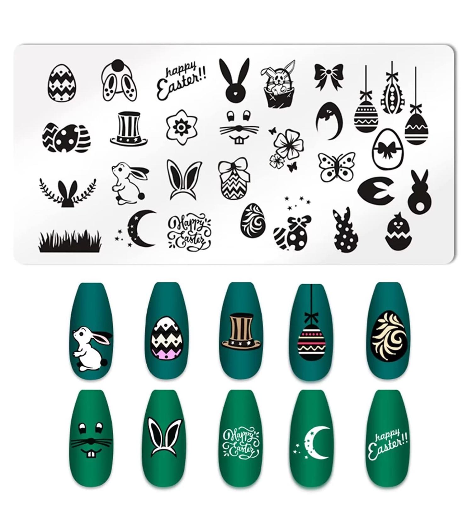 OUBFUUY Easter Nail Stamp Plates Nails Art Stamping Plates Easter Eggs Rabbit Nail plate Template Image Plates - Buy Online on SooperMarket.com