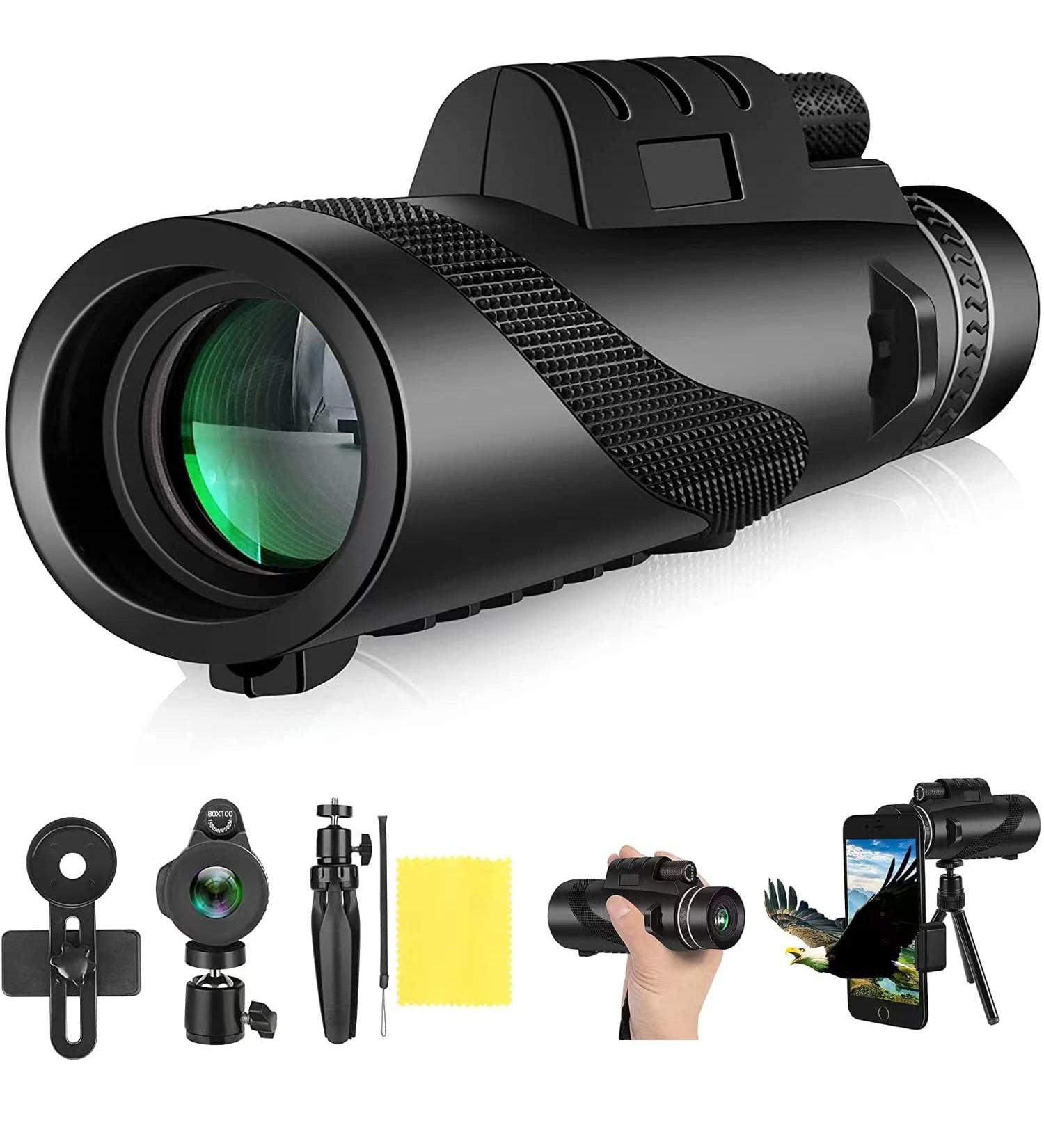 80x100 High Powered Monocular Telescope for Smartphone | Low Light Night Vision | Includes Holder, Tripod & HD Viewing | Ideal for Stargazing, Hunting, Wildlife & Travel - Buy Online on SooperMarket.com
