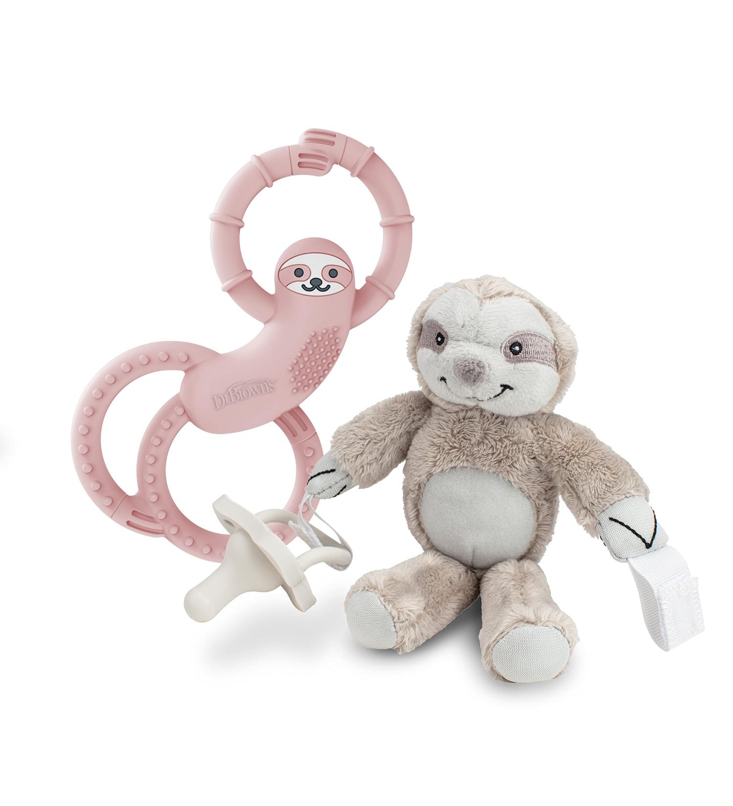 Dr. Brown's Baby Pacifier 0-6m with Soft Lovey Sloth and Teether - Pink - Buy Online on SooperMarket.com
