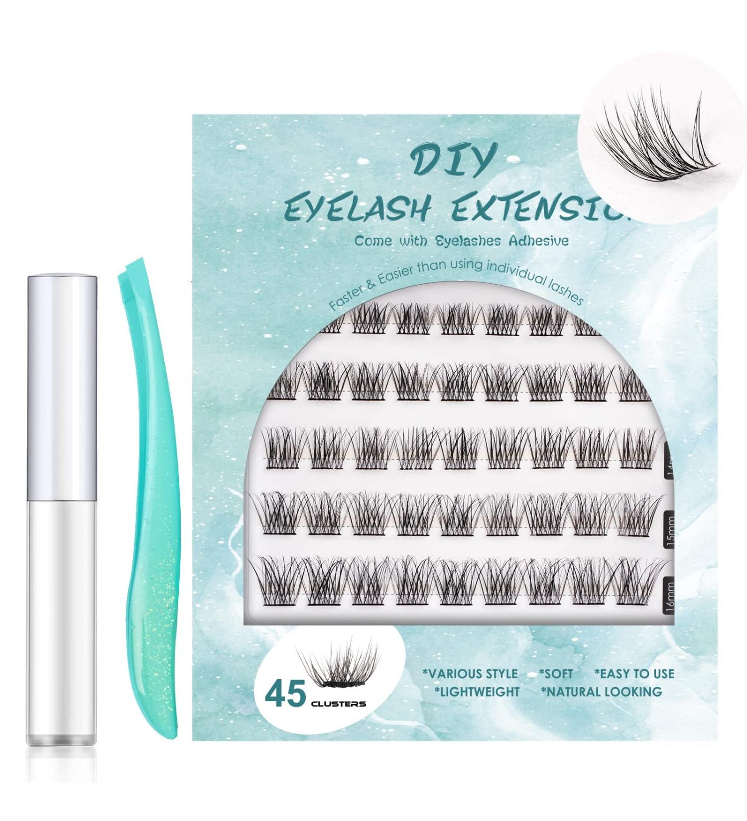 SISILILY 45 Cluster Lashes C Curl DIY Eyelash Extension Kit | Reusable 3D False Eyelashes with Glue and Tweezer | 10/12/14/15/16mm Length | DM04 - Buy Online on SooperMarket.com