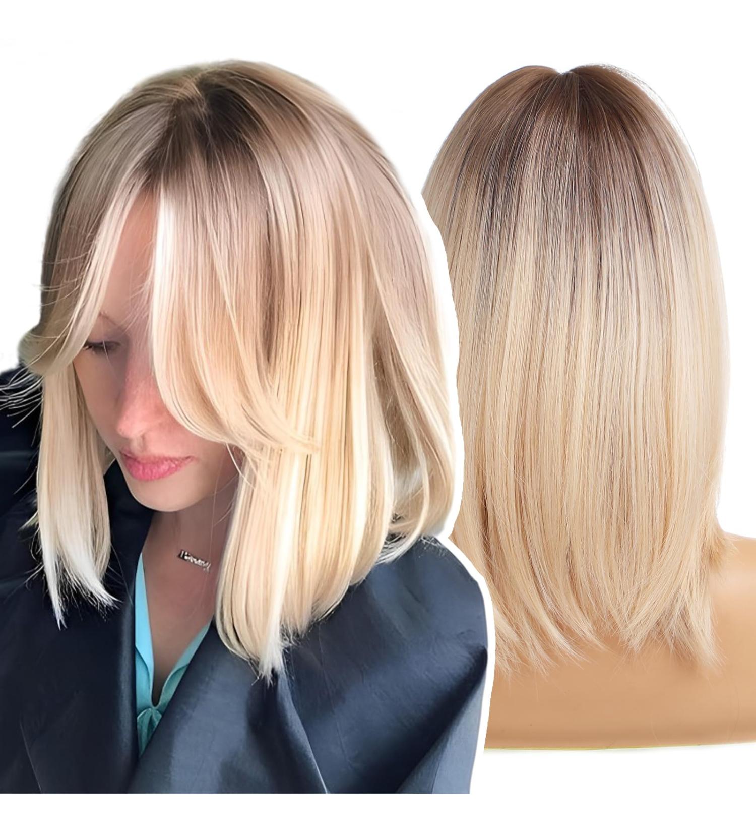 WOKESTAR Blonde & Dark Roots Bob Style Wig for Women - Heat Resistant Synthetic Hair - Buy Online on SooperMarket.com