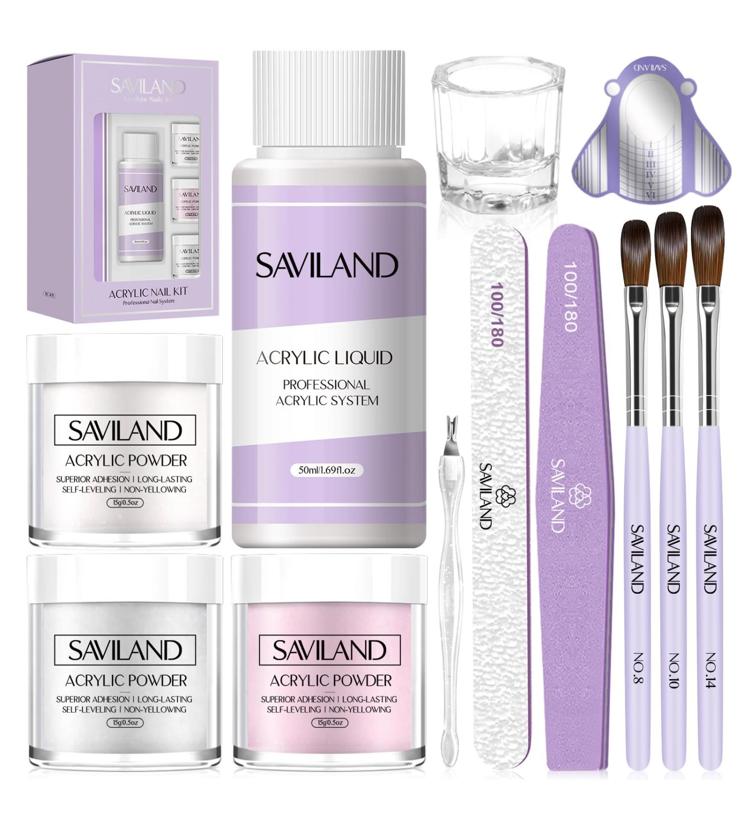 SAVILAND Acrylic Nail Kit for Beginners | Professional 15g Acrylic Powder & Liquid Monomer Set | Complete Acrylic Nail Brush & Forms | Perfect Gift for Nail Art Enthusiasts - Buy Online on SooperMarket.com