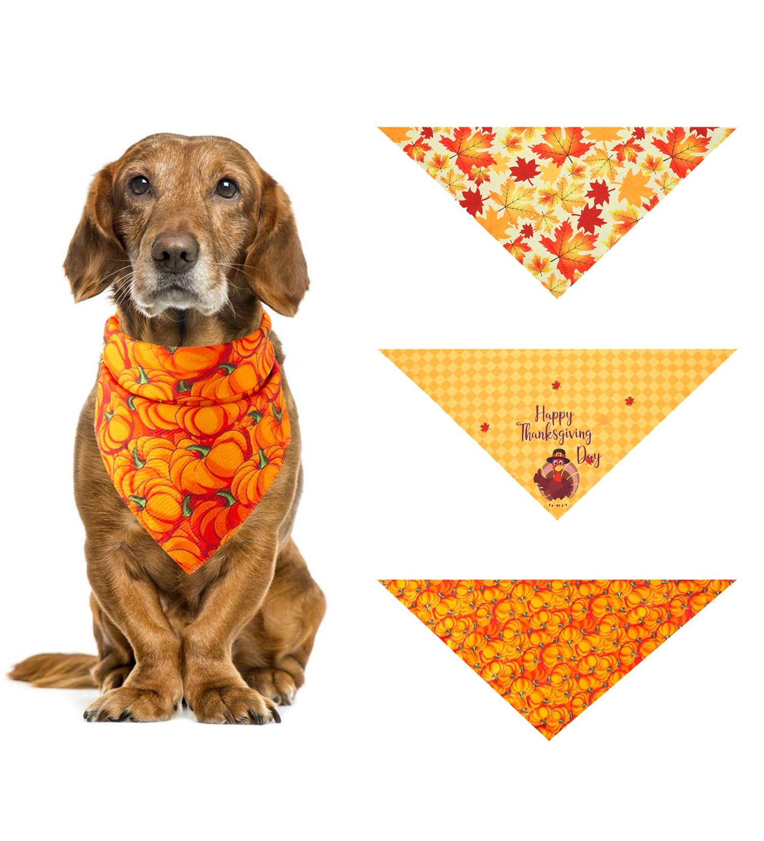 3Pcs Halloween Dog Bandanas Thanksgiving Pet Triangle Bibs Fall Pumpkin Maple Leaf Printed Dog Kerchief Adjustable Washable Scarfs Accessories for Small Medium Large Girl Boy Dogs Puppies Cats Pets - Buy Online on SooperMarket.com