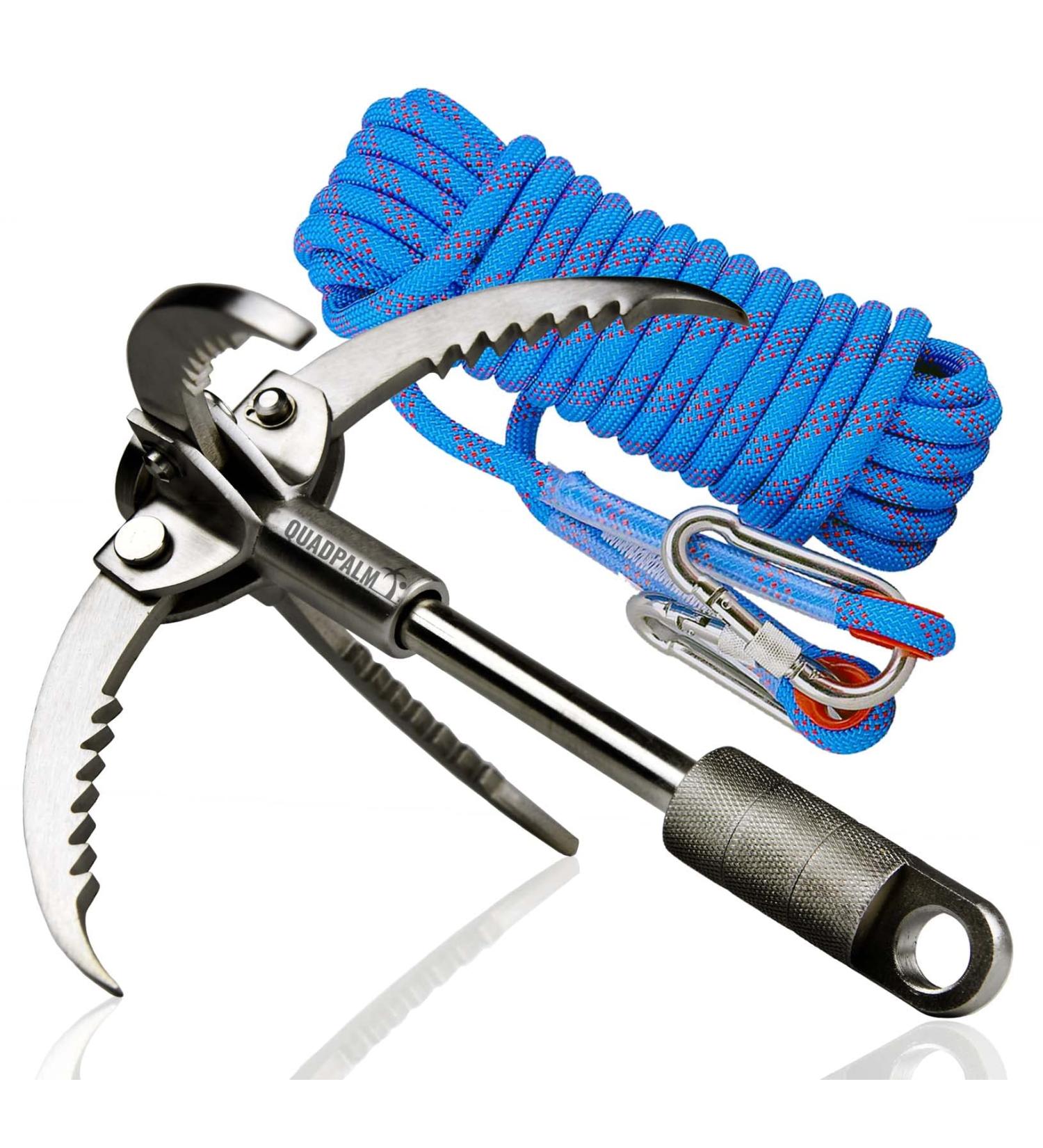 QUADPALM Grappling Hook and Rope 10M (32ft) - Multifunctional Heavy Duty Survival Gear - Stainless Steel Folding Claws - Blue - Buy Online on SooperMarket.com