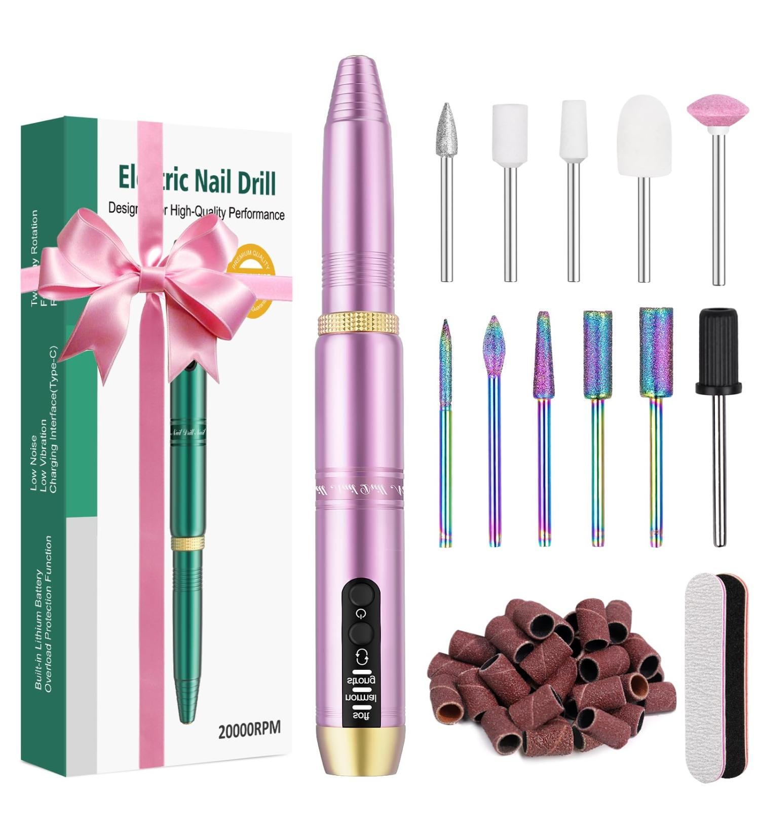 Subay Cordless Rechargeable Nail Drill with 12 Bits - Professional Electric File for Nails, Manicure Pedicure Kit - Gifts for Women and Moms - Pink - Buy Online on SooperMarket.com