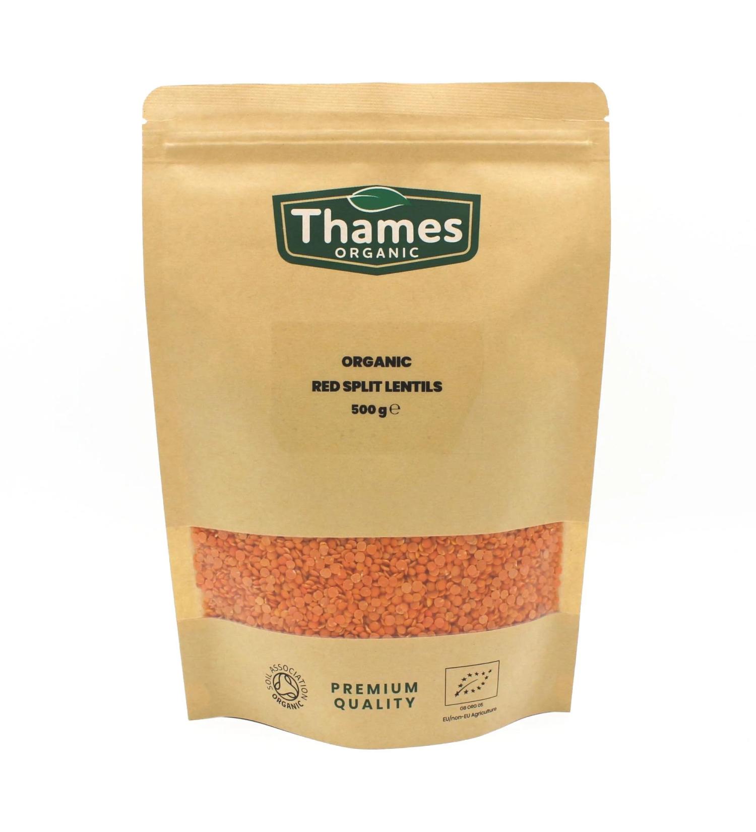 Organic Red Split Lentils - High Fibre High Protein No Additives No Preservatives Raw Vegan GMO-Free Certified Organic - Perfect for Soups Curries - Thames Organic 500g 500 g (Pack of 1) - Buy Online on SooperMarket.com