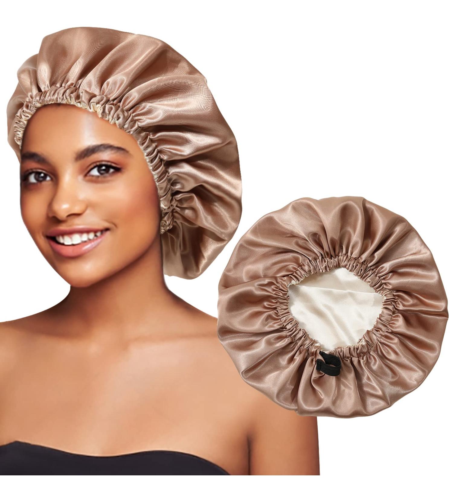 Satin Bonnet Silk Sleeping Cap - Reversible Large Hair Wrap for Curly Hair - Women/Girls Champagne+Coffee - Buy Online on SooperMarket.com