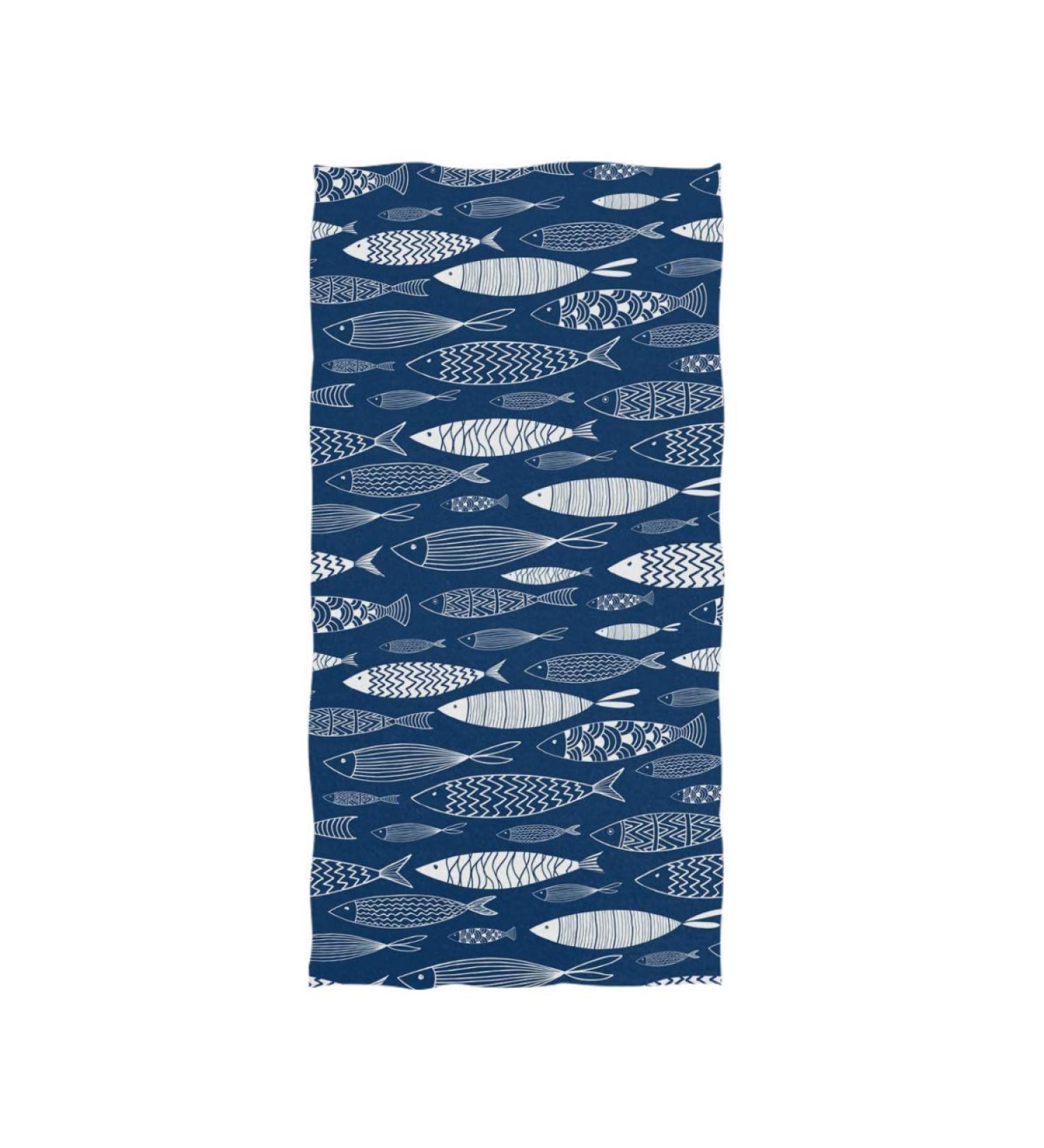 Naanle Stylish Underwater Shoal of Fish Hand Towel - Large & Absorbent | 16 x 30 Navy Blue | Ideal for Bathroom, Hotel, Gym, Spa - Buy Online on SooperMarket.com