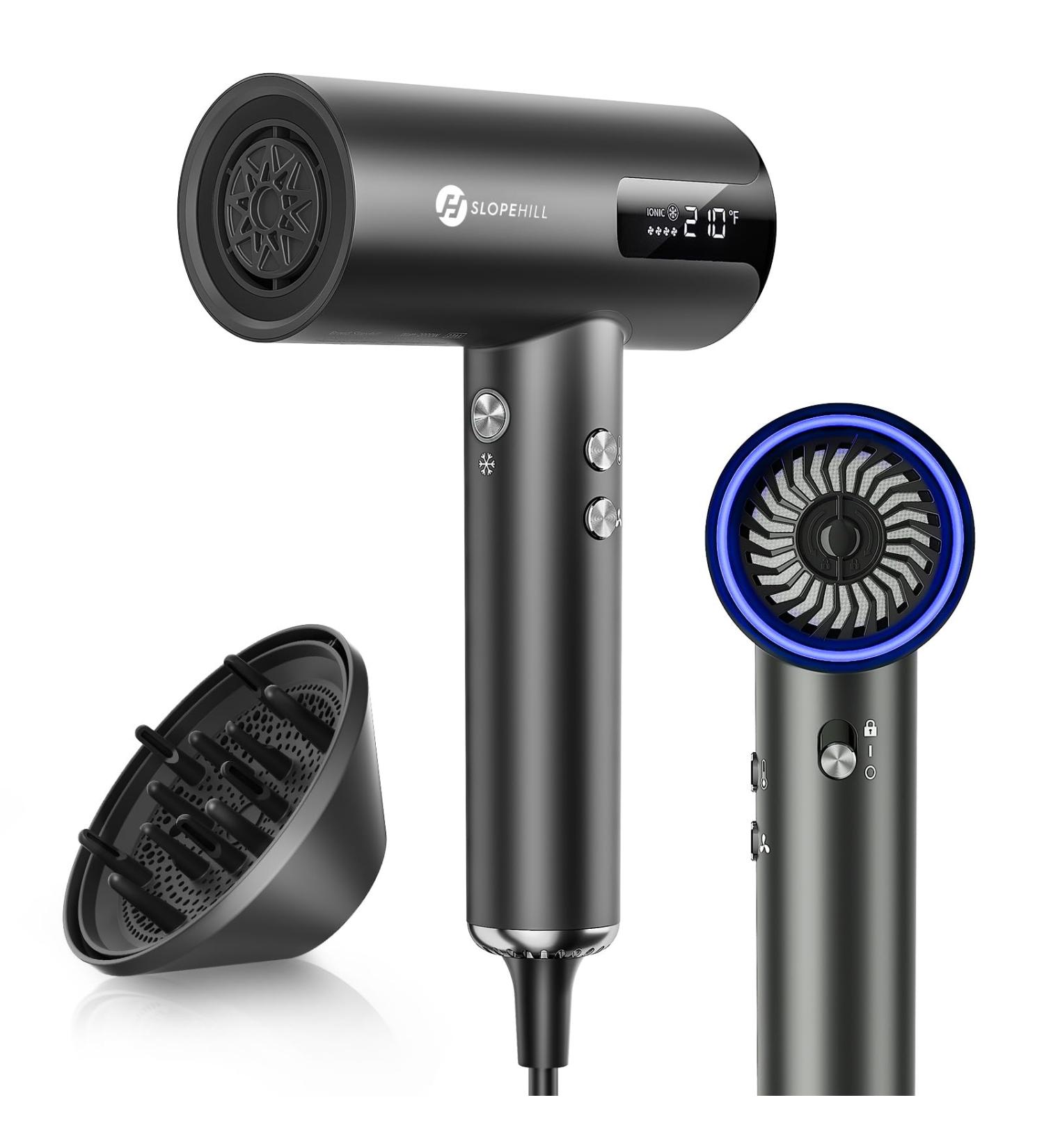 Buy Slopehill Professional Ionic Hair Dryer - Lightweight Portable High-Speed Blow Dryer with Digital HD Screen Concentrator & Diffuser for Travel - Buy Online on SooperMarket.com
