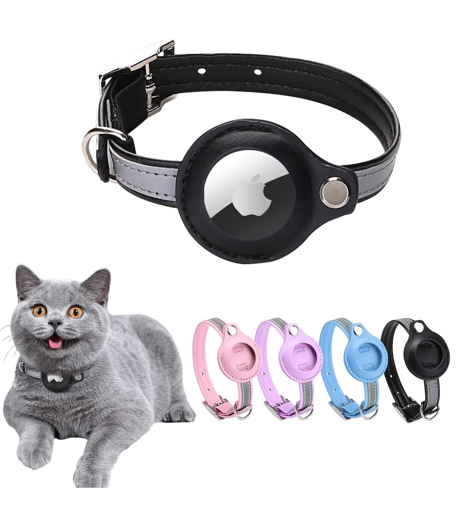 Premium Leather Airtag Cat Collar - Adjustable Reflective GPS Neck Band for All Cat Sizes | Anti-Loss Tracking & Safe Design - Buy Online on SooperMarket.com