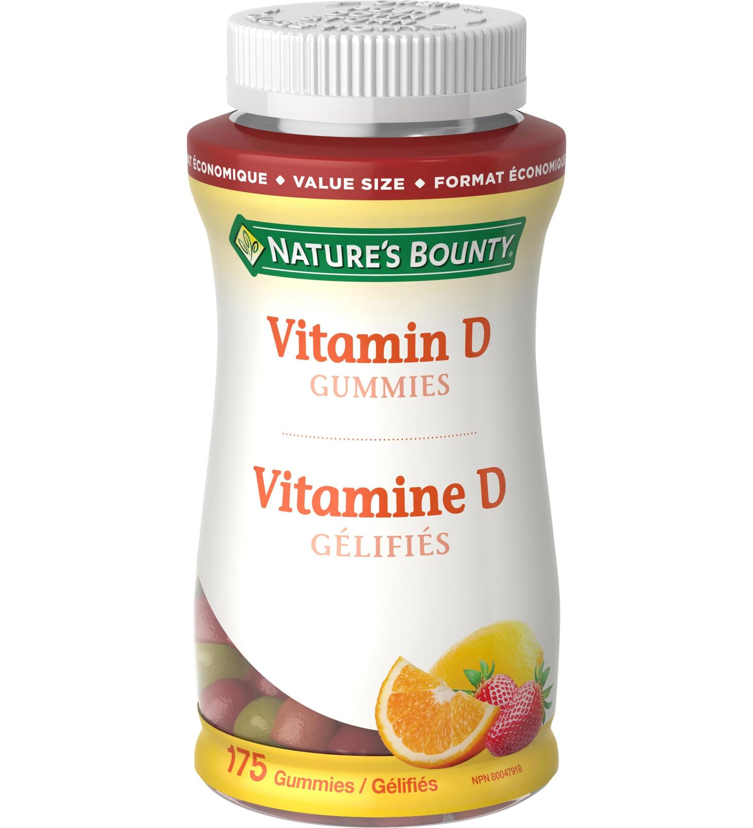 Nature's Bounty Vitamin D3 1000 IU Gummies Value Size Helps Support Bone Health Strawberry Orange & Lemon Flavoured 175 Gummies - Buy Online on SooperMarket.com