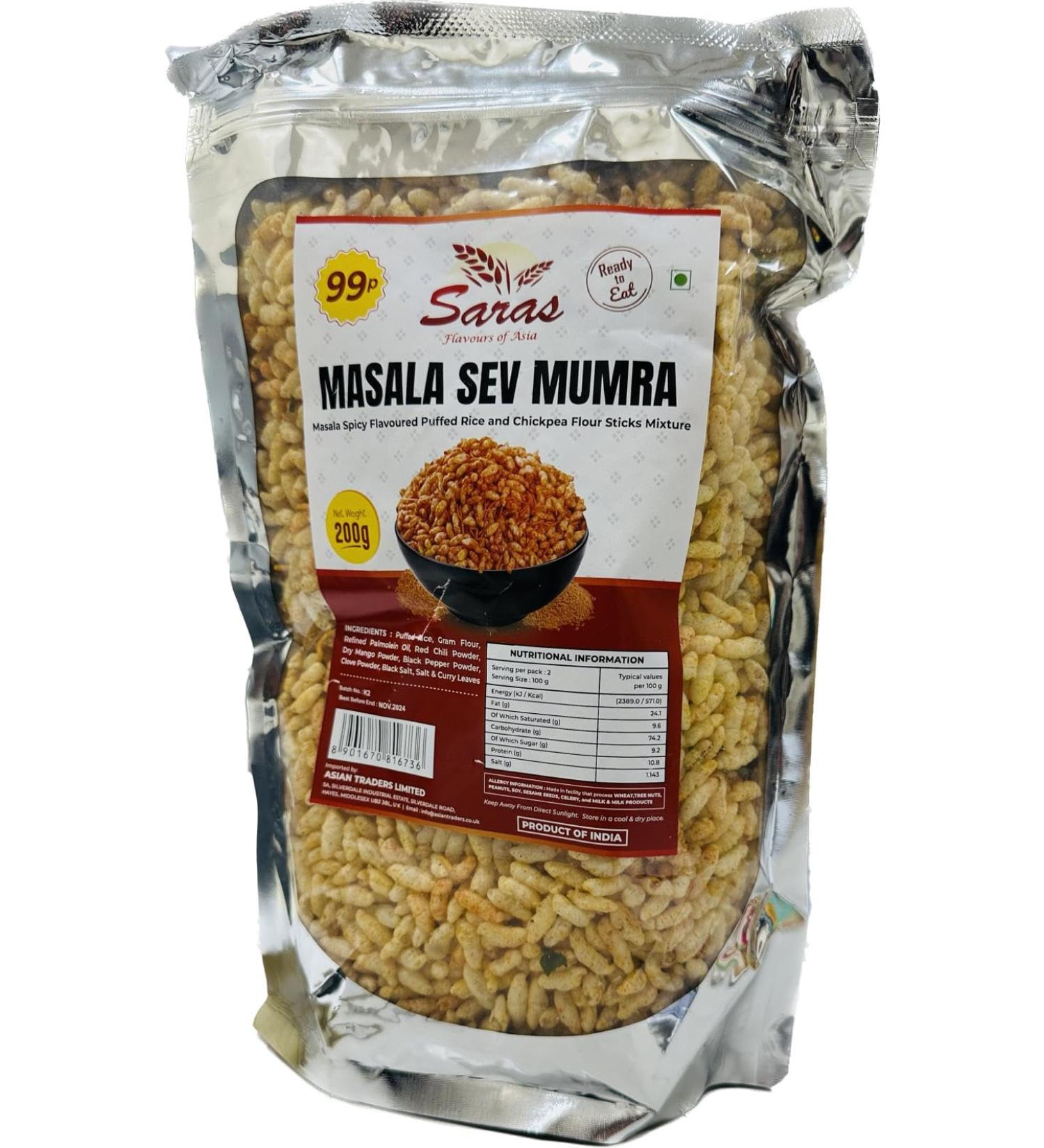 Saras Masala Sev Mumra - 200g (Pack of 6) | Spicy and Crunchy Snack Combo | Crunchy Delight | Crispy and Flavorful - Buy Online on SooperMarket.com
