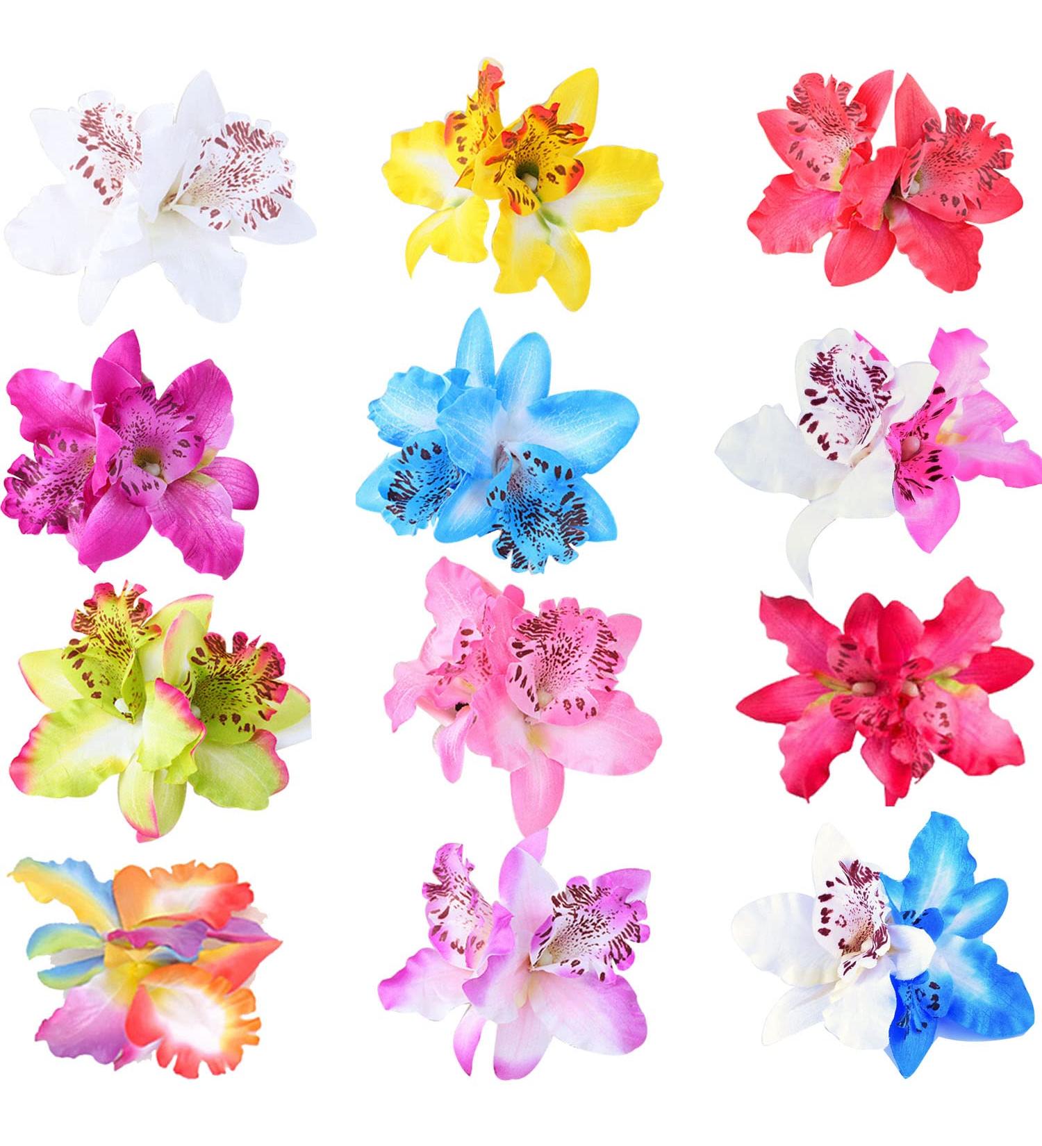 12 Pack Silk Orchid Flower Hair Clips - Tropical Beach Wedding Accessory for Women - Buy Online on SooperMarket.com